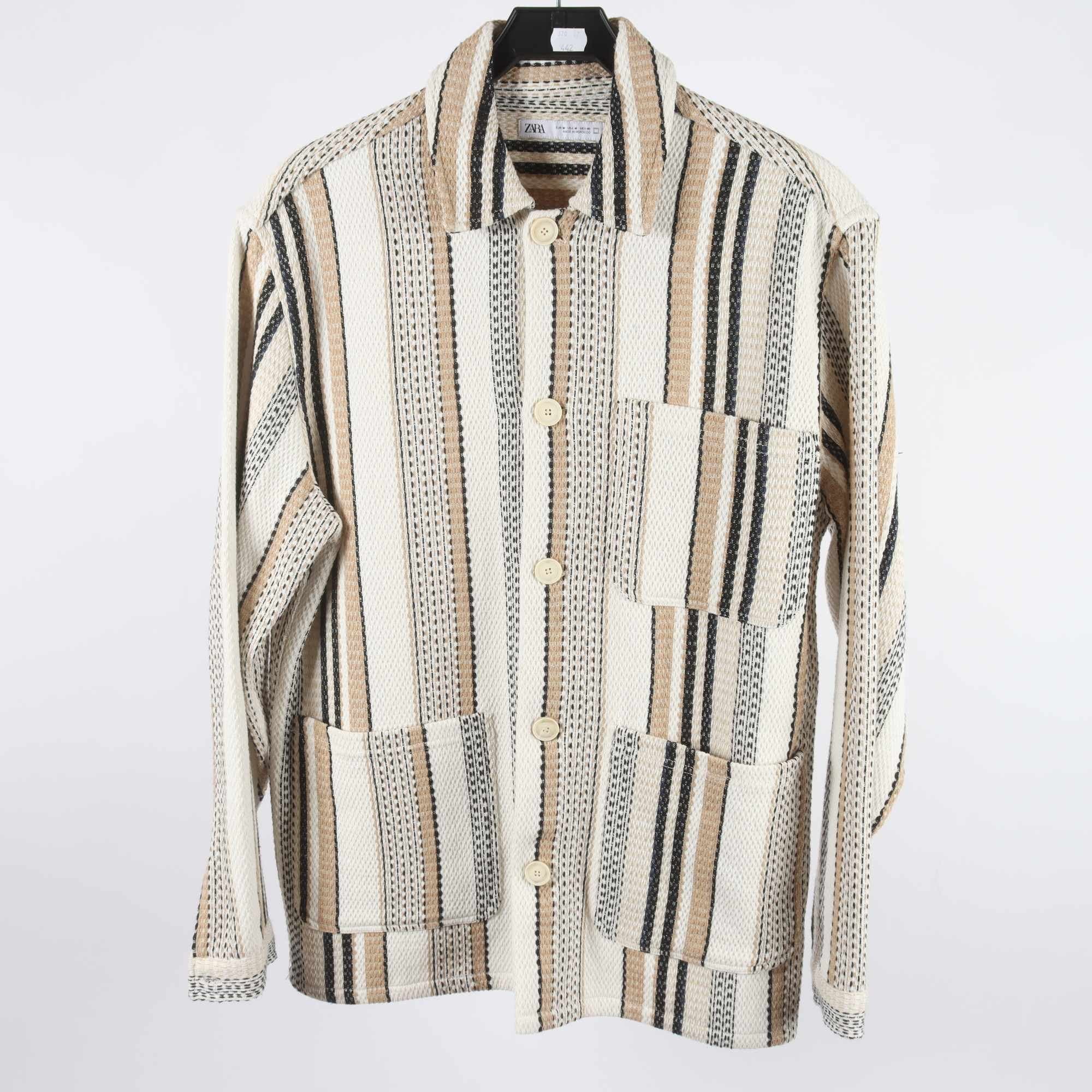 Worker Jacket, Zara, randig, vit, beige, stl. M.