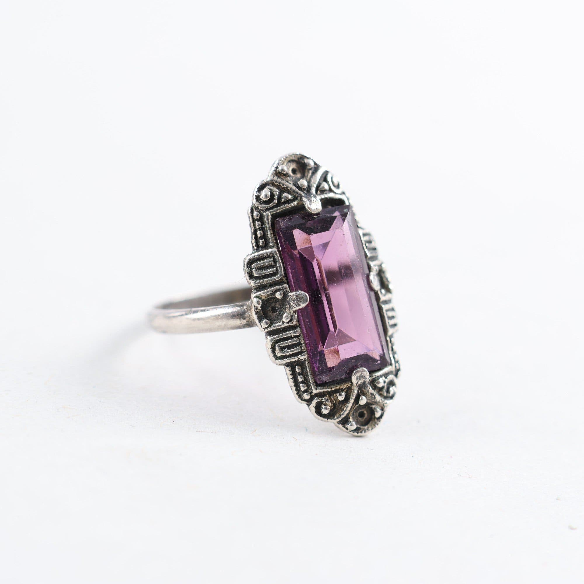 Ring, silver 830, slipad ametist, vintage, brv: 2.1g