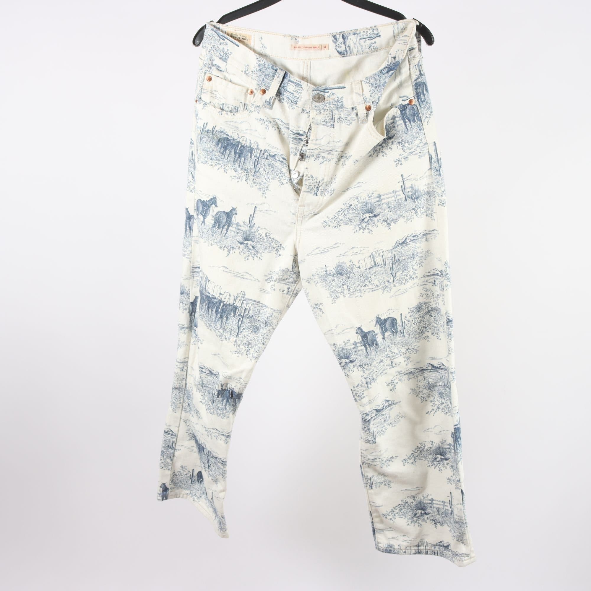 Jeans, Levis, Ribcage Straight ankle, vit, blå, stl. 31″.