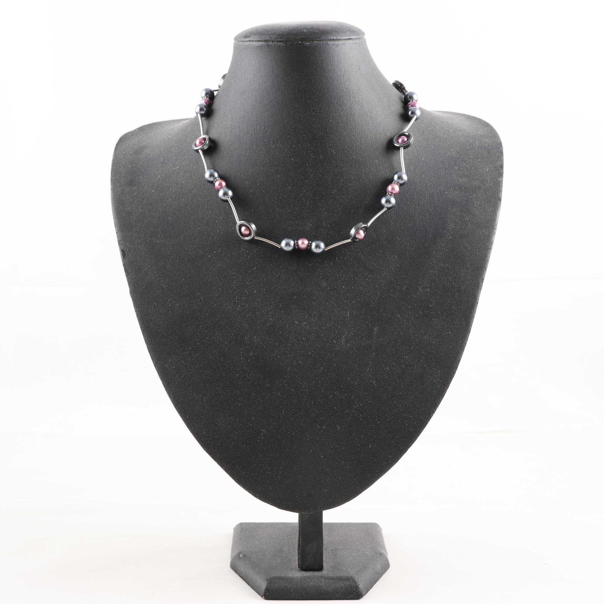 Halsband, ByMarend, silver, sötvattenspärlor, hematit, brv: 22.9g