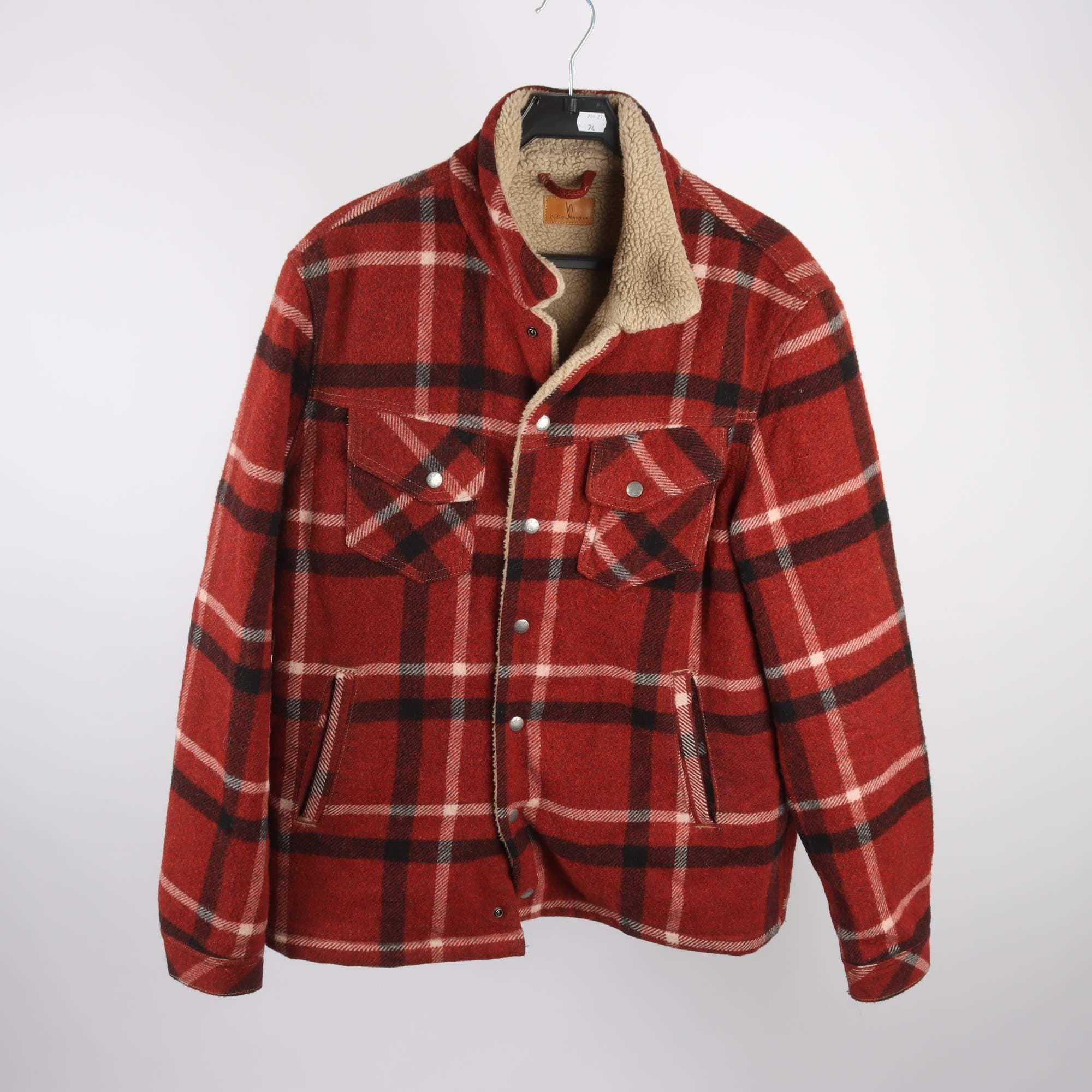 Jacka, fodrad, Nudie Jeans Co, vinröd, svart, vit, rutig, stl. L