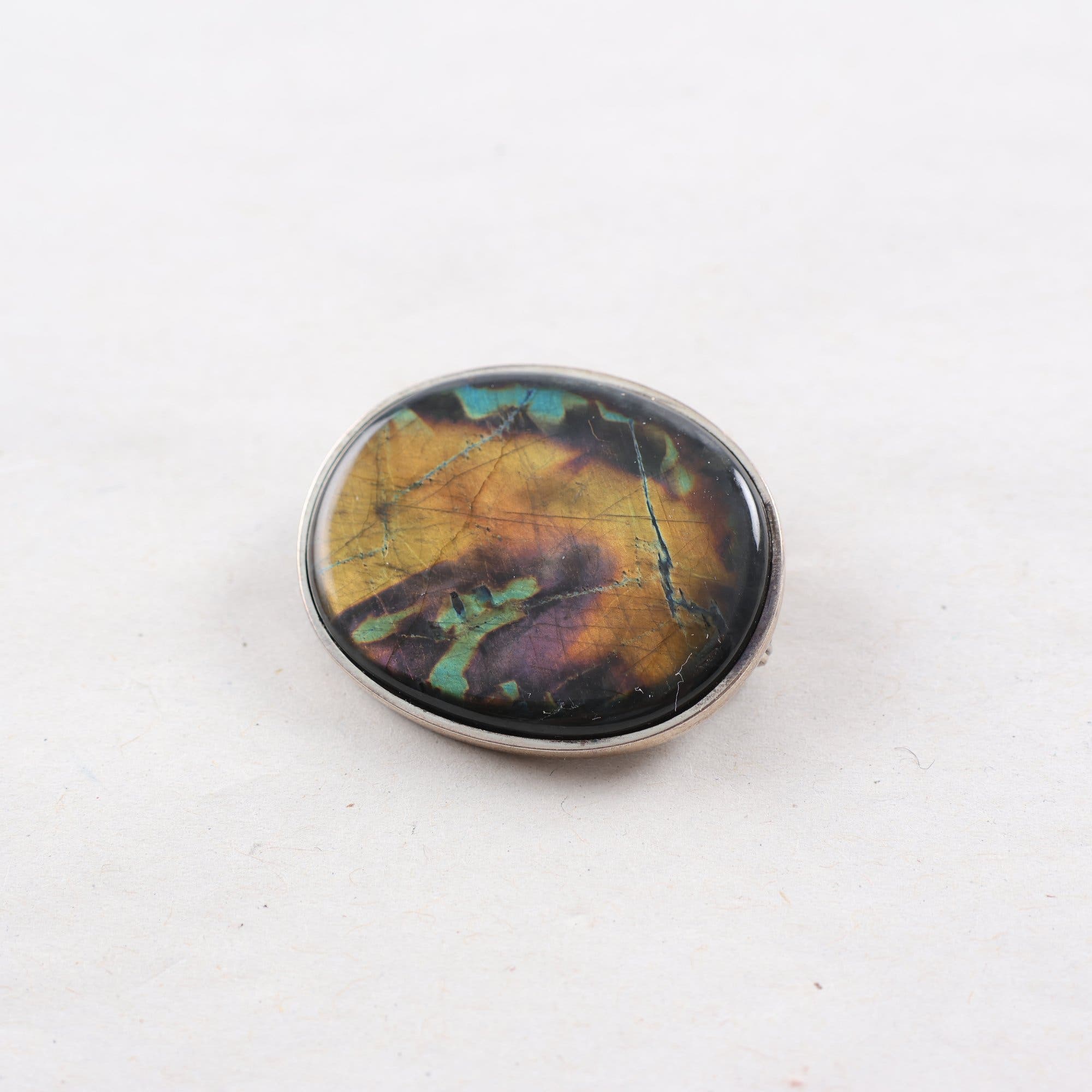 Brosch, vintage, stämplad ROM, silver 830, sten. Brv: 9.5g