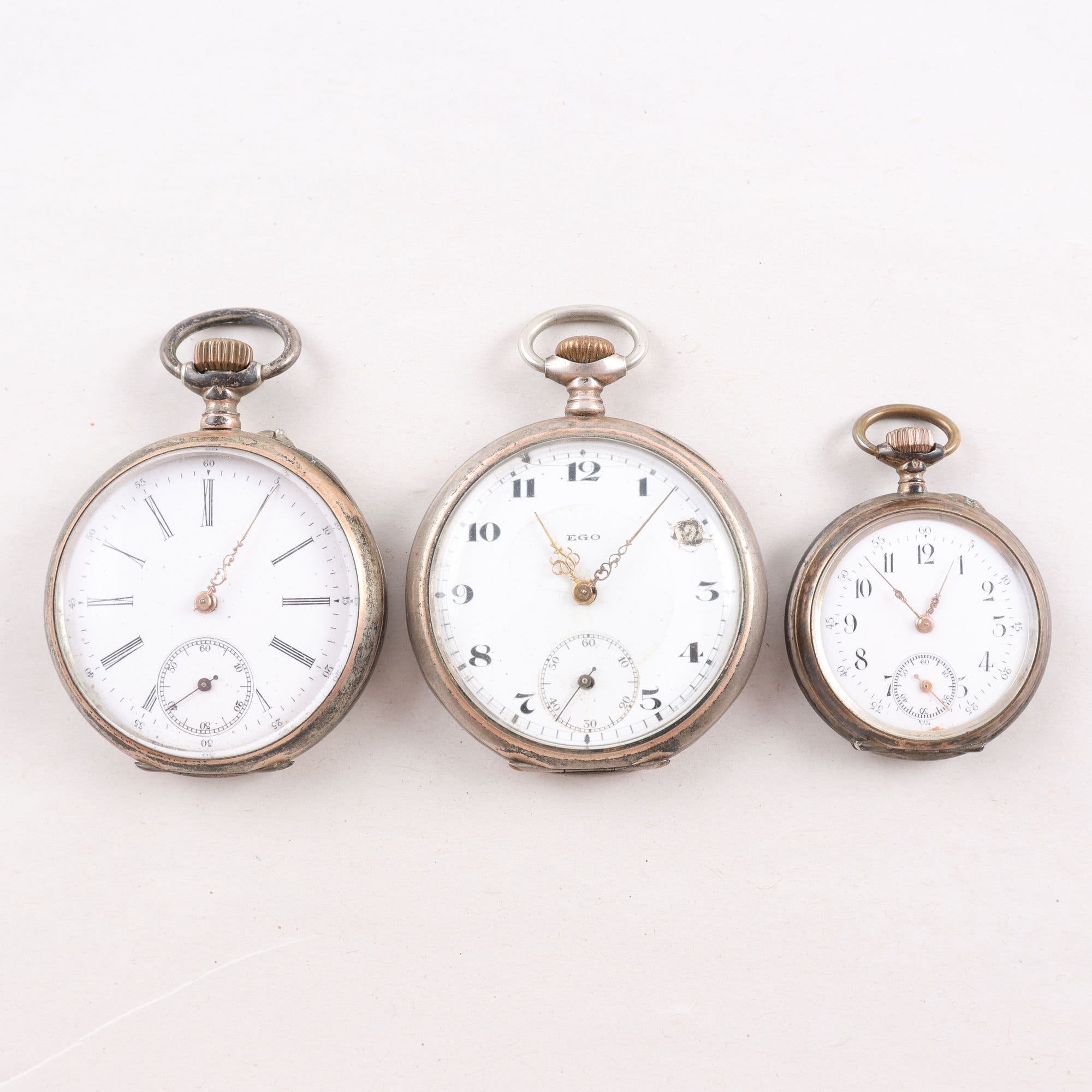 Fickur, silver, tre stycken, brv: 190.7g