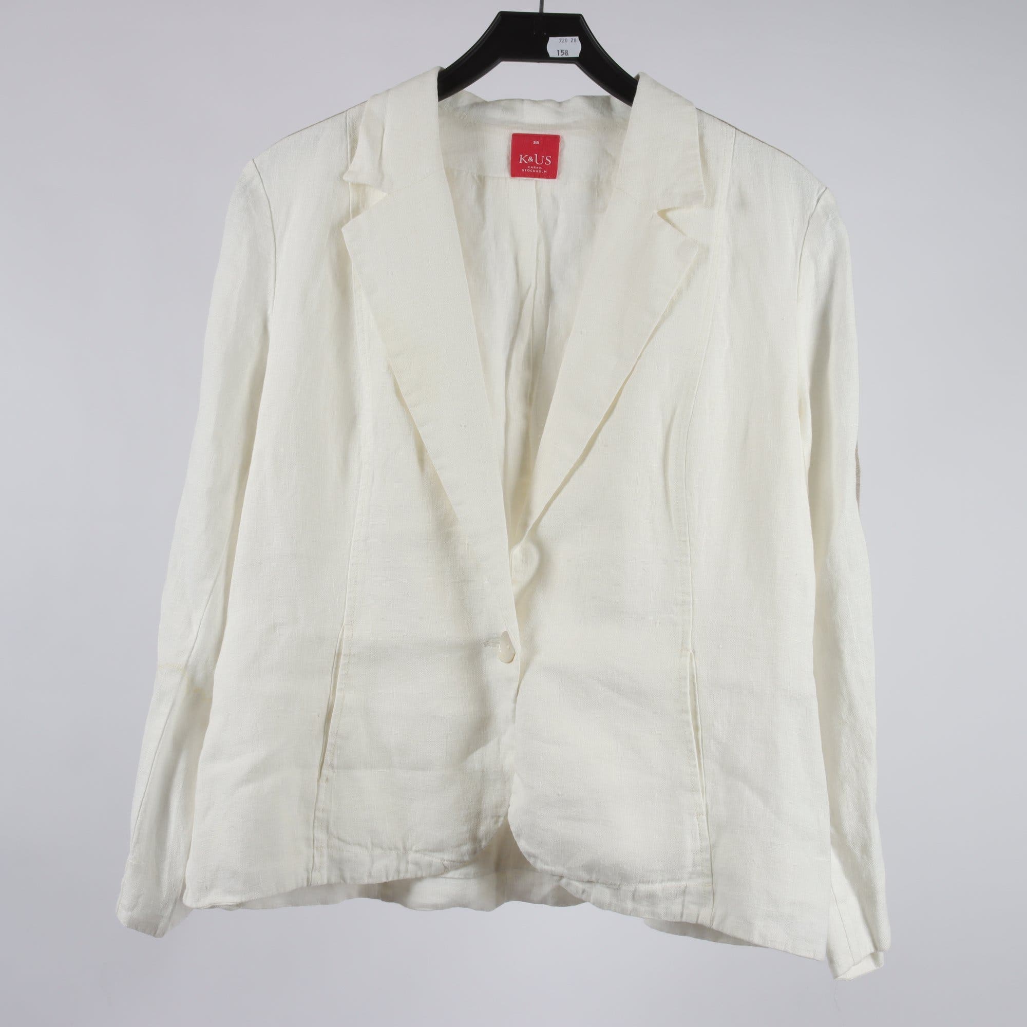 Kavaj, K&US, vit, beige, 100% linne, stl. 38
