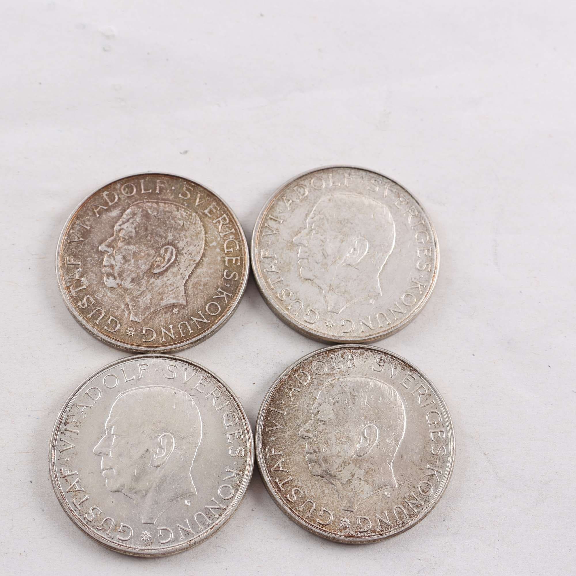 Svenska 10-kronor, 4 st, silver 83%