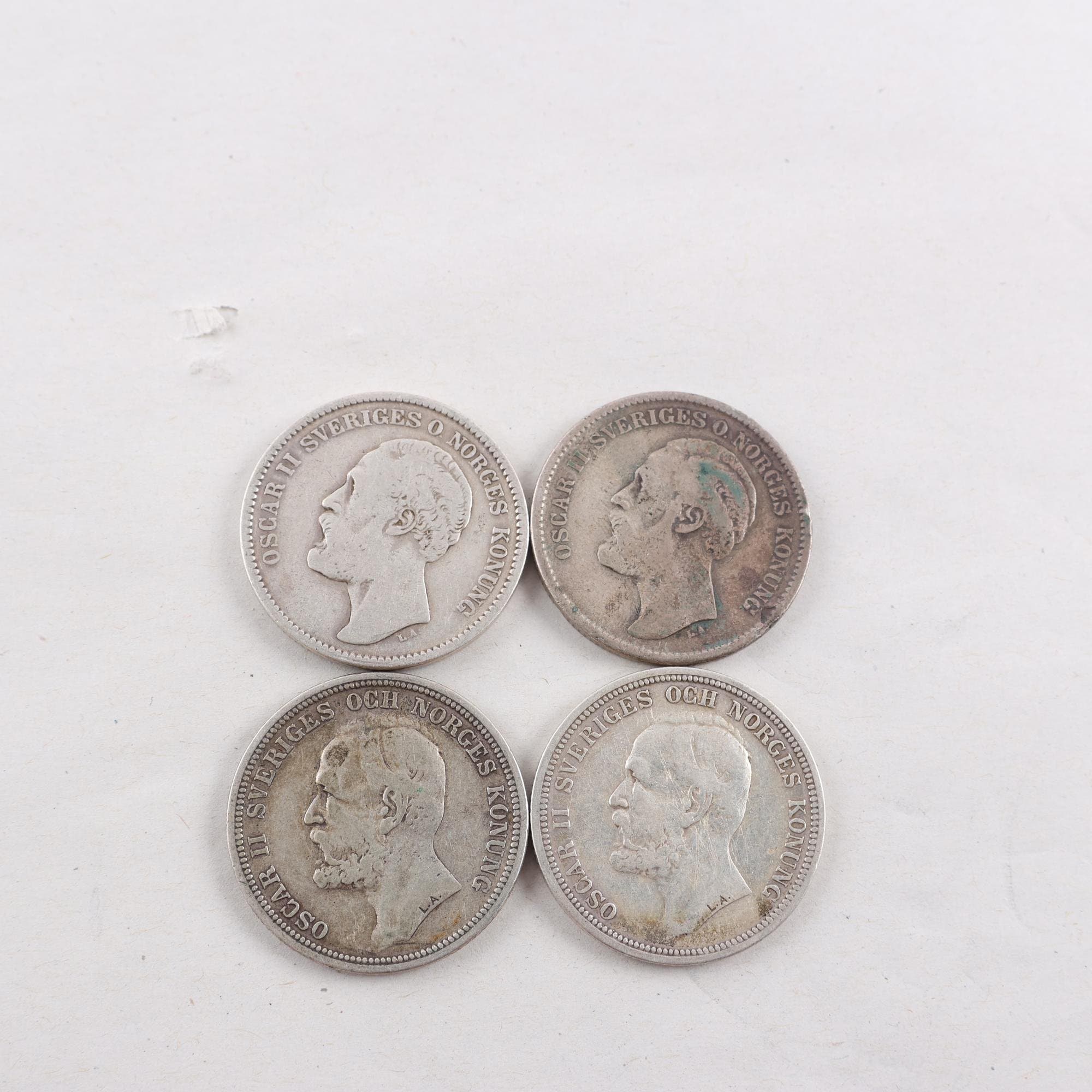 Svenska 2-kronor, 4 st, silver 80%