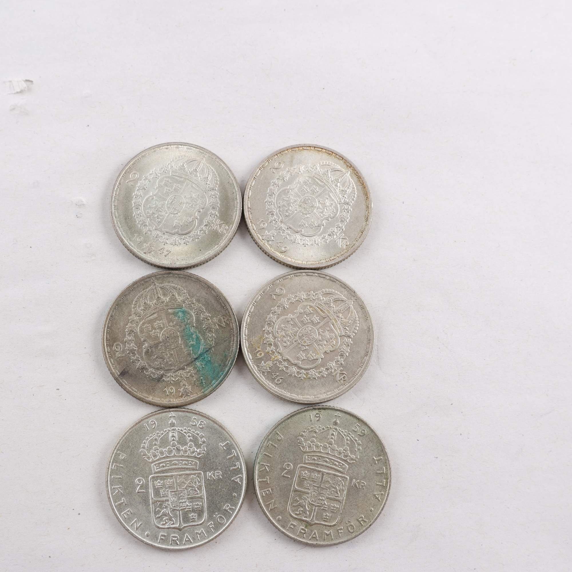Svenska 2-kronor, 6 st, silver 40%