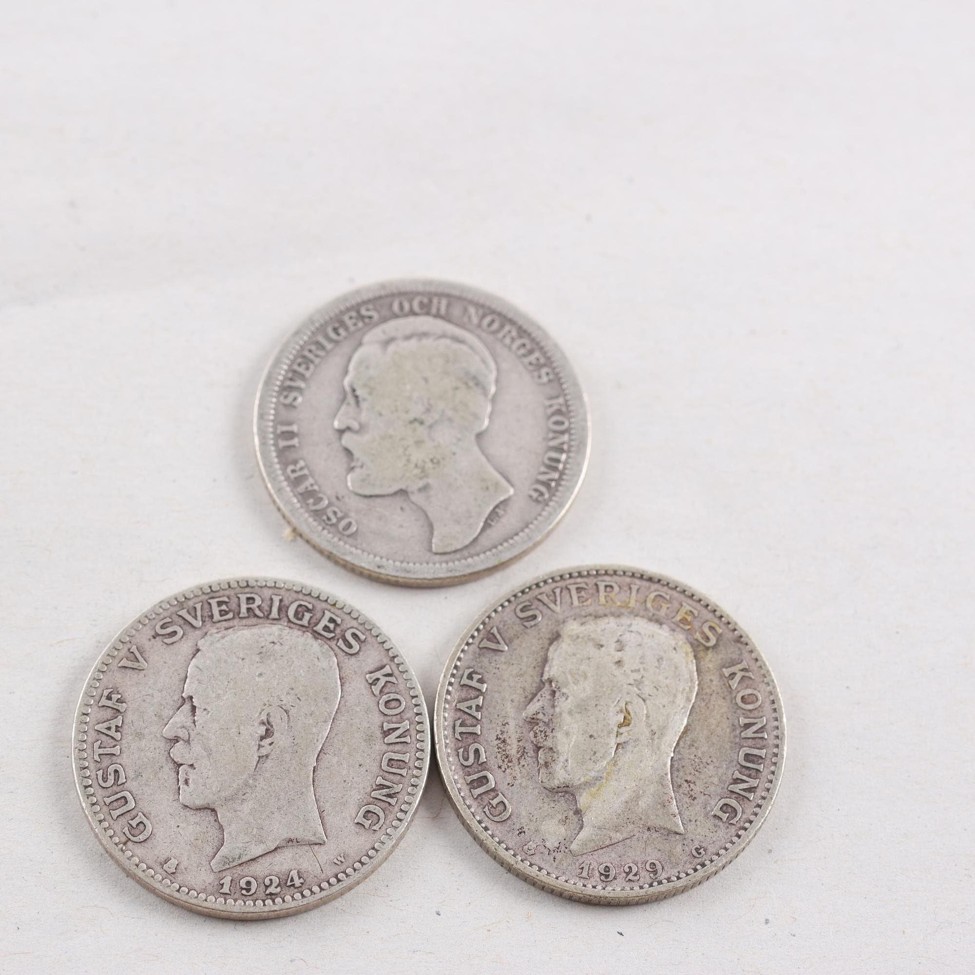 Svenska 1-kronor, 3 st, silver 80%