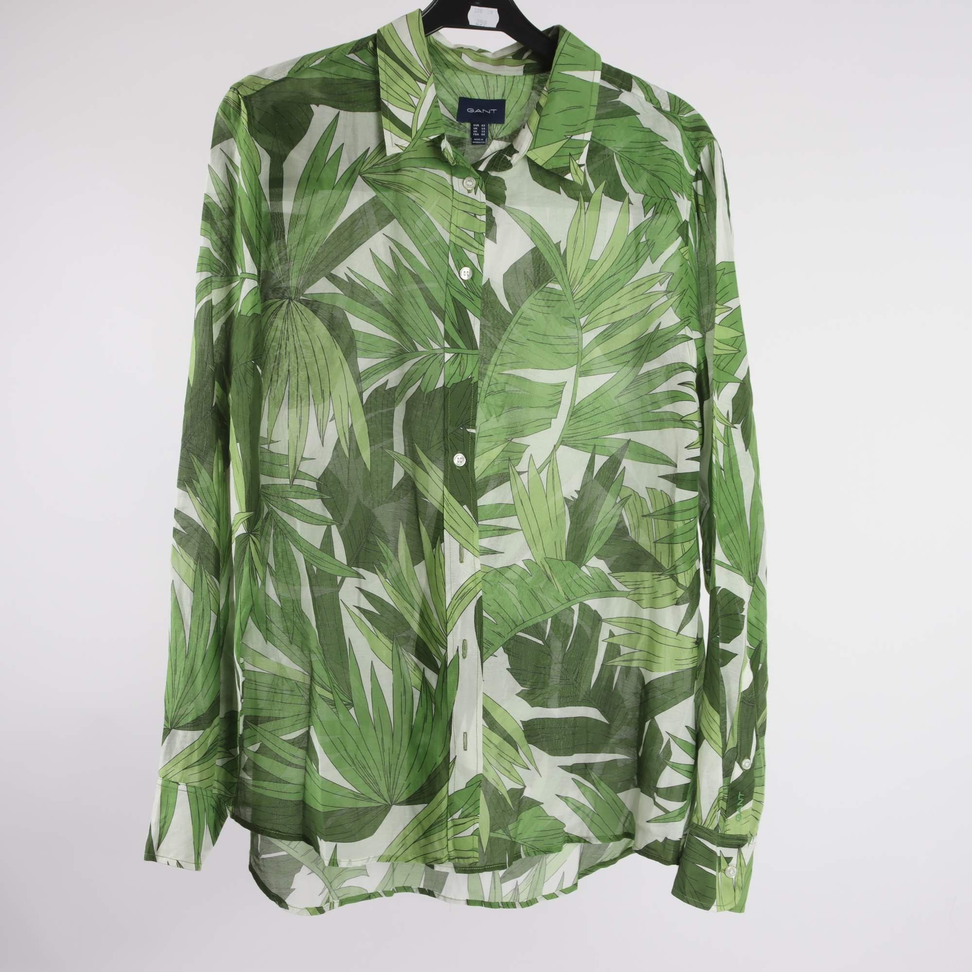 Blus, Gant, vit, grön, mönstrad, stl. 42.