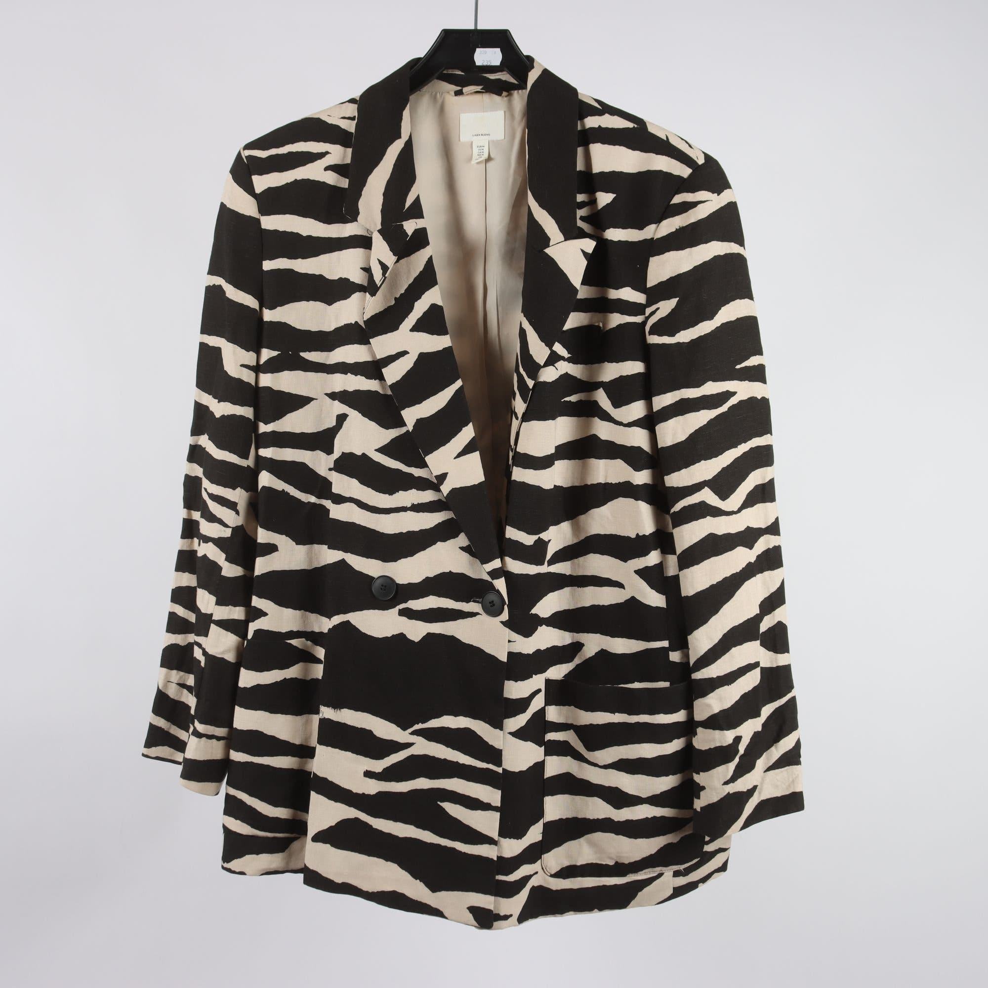 Kavaj, H&M, beige, svart, linmix, stl. M.