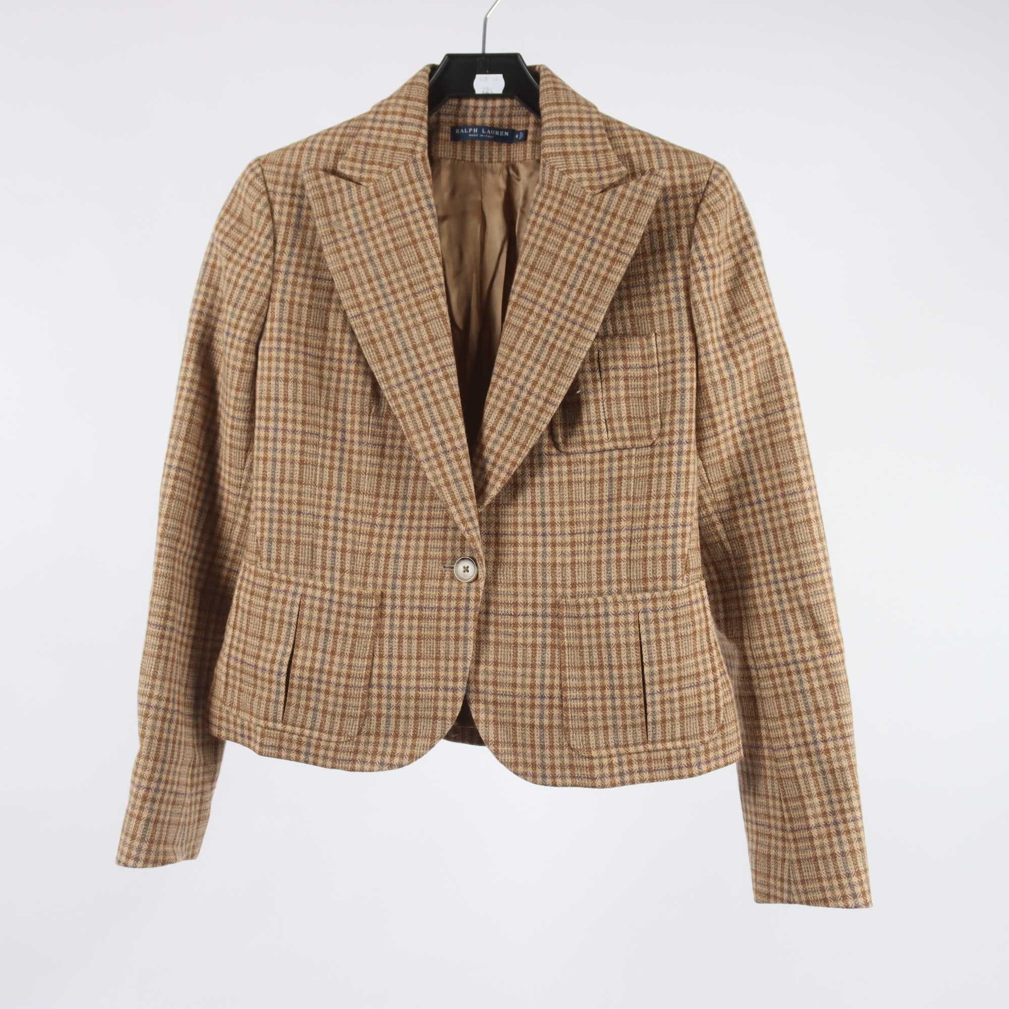 Jacka, Ralph Lauren, rutig, brun, 100% ull, stl. ca. XS.