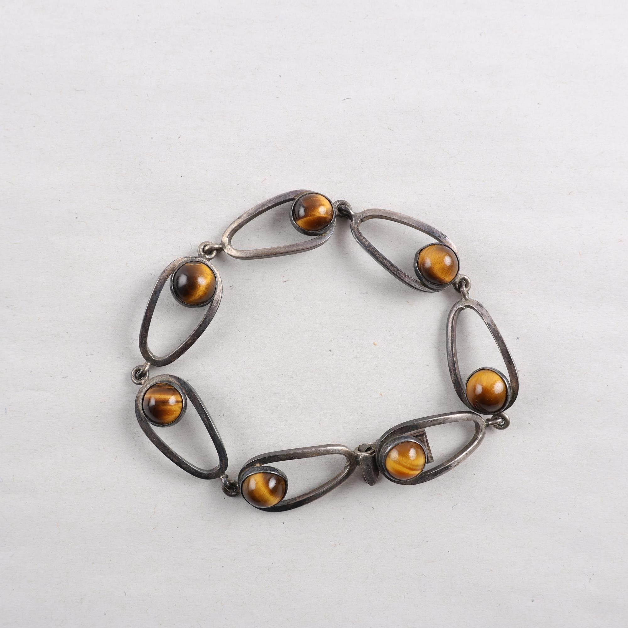 Armband, silver, Cabochonslipade tigerögon, vintage