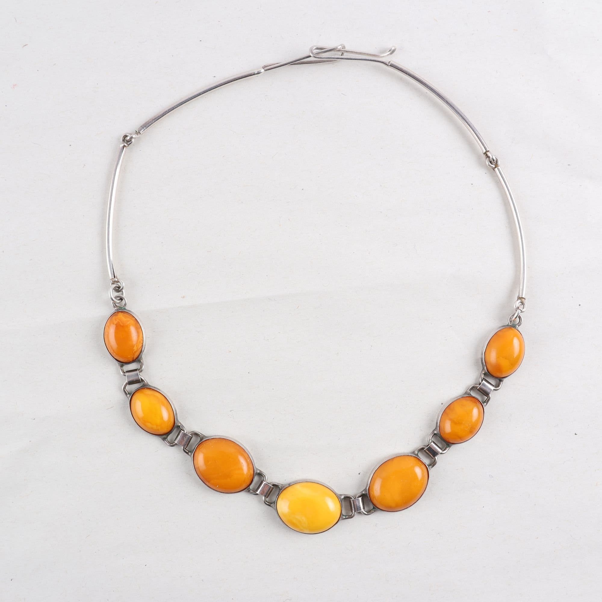 Halsband, silver 925, slipade Kaboschon stenar, Art-Deco