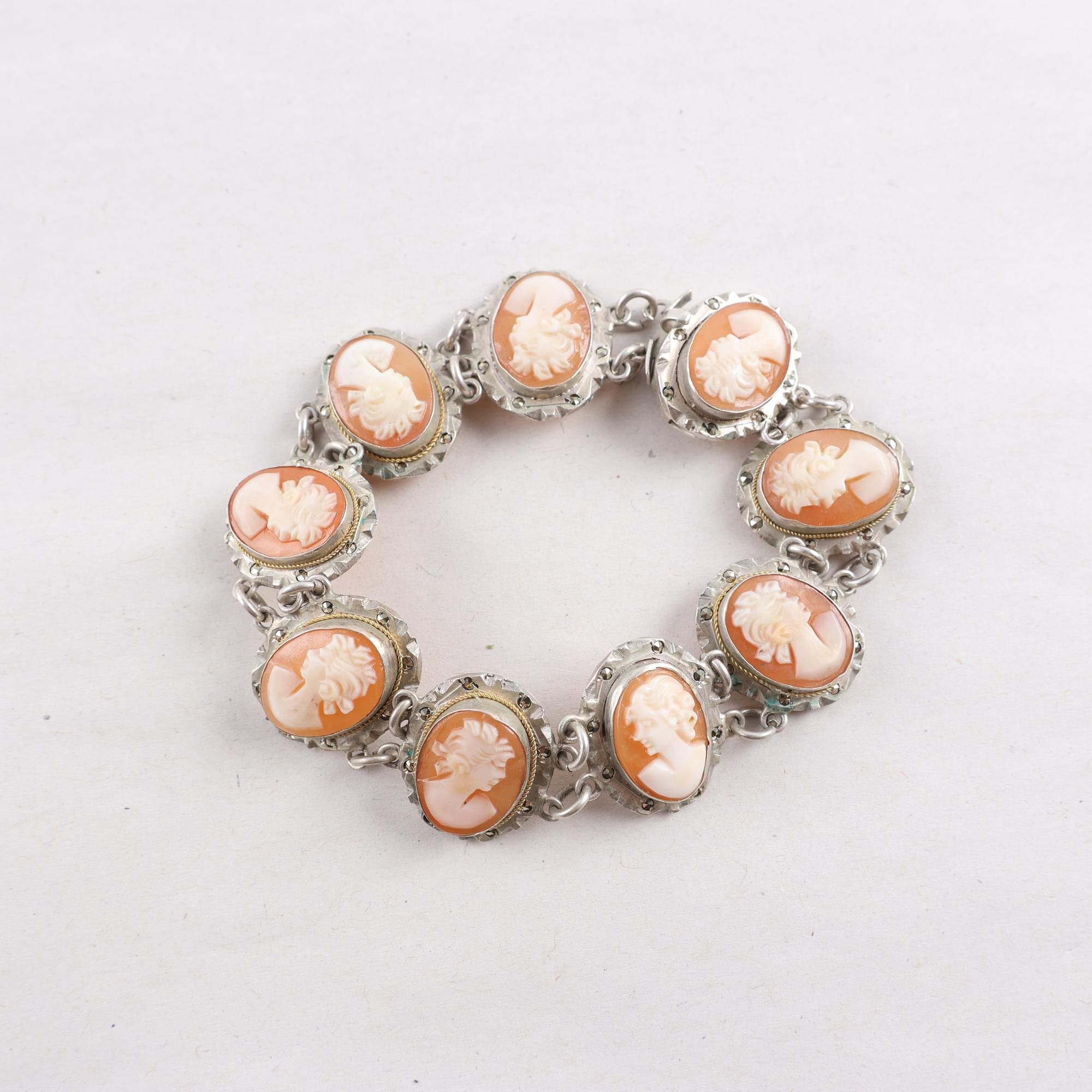 Armband, silver 800, kaméer, markasiter, vintage