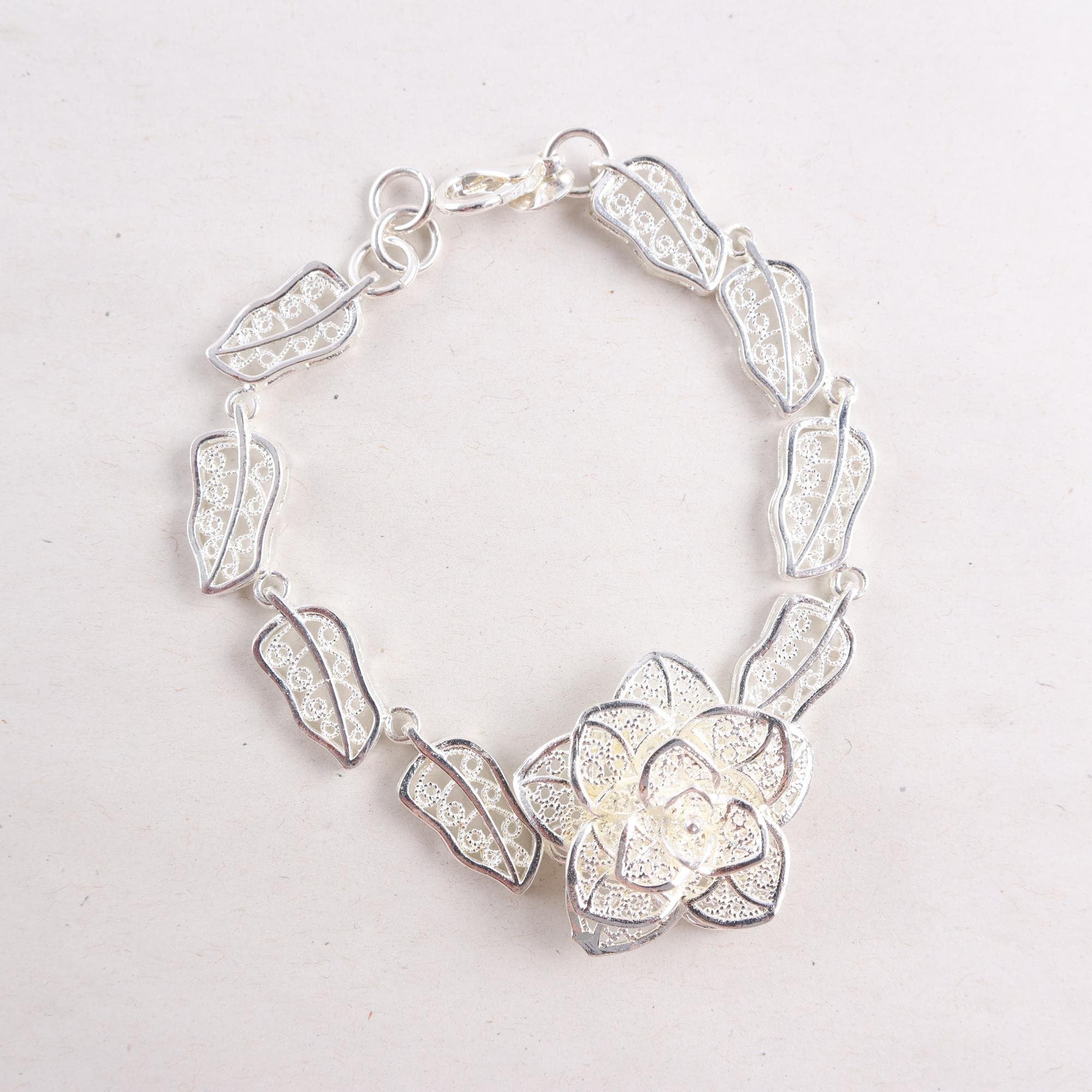 Armband, Ros och blomornament, silver 925.