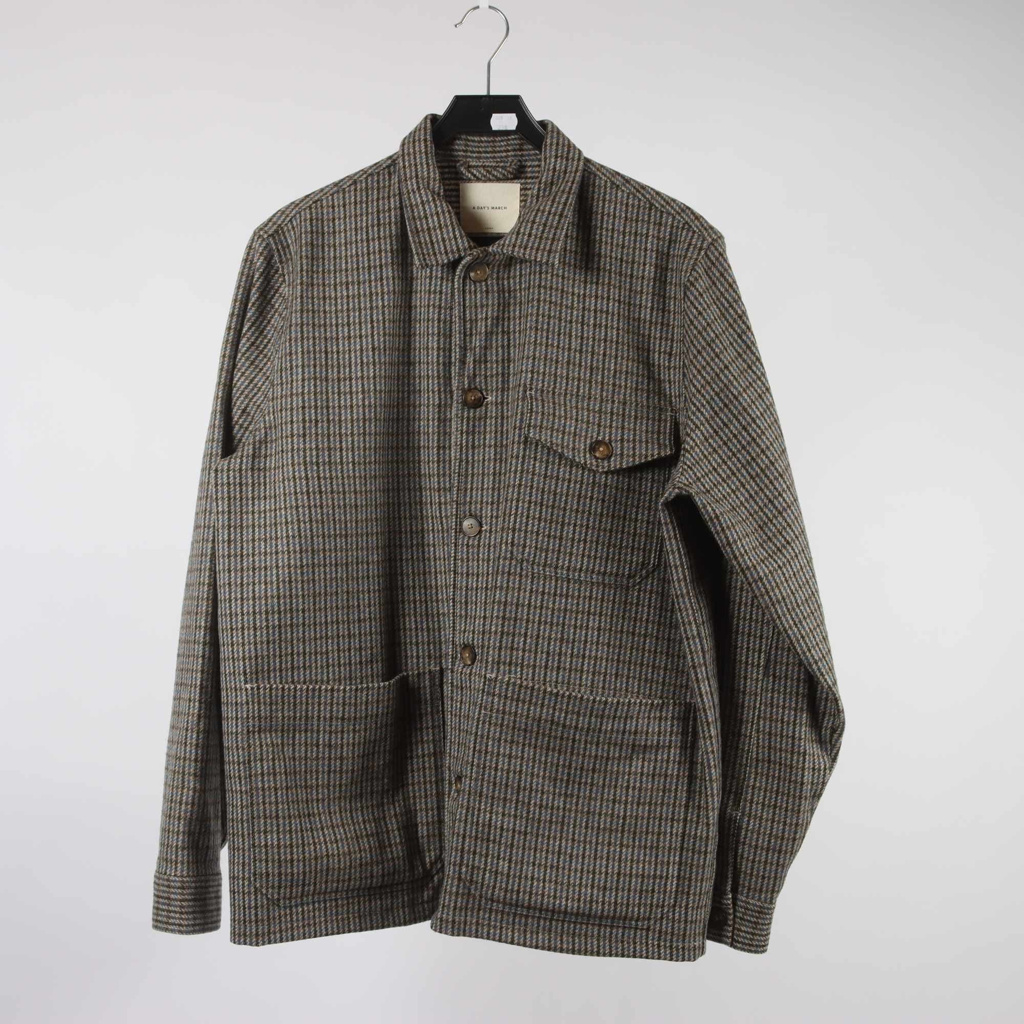 Worker jacket, A Day´s March, rutig, blå, brun, 100% ull, stl. L.