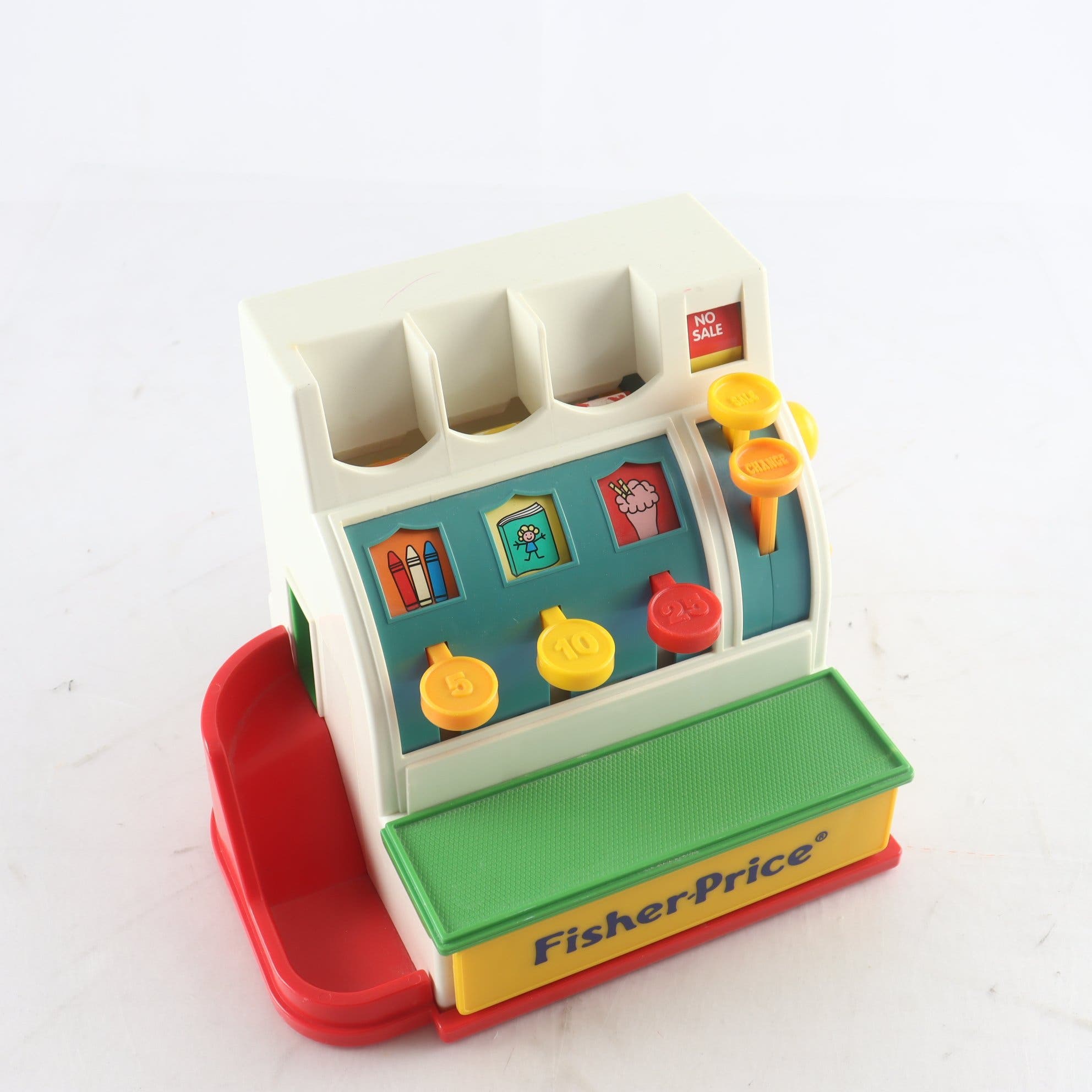 Kassa, Fisher-price, med mynt. Samfraktas ej.