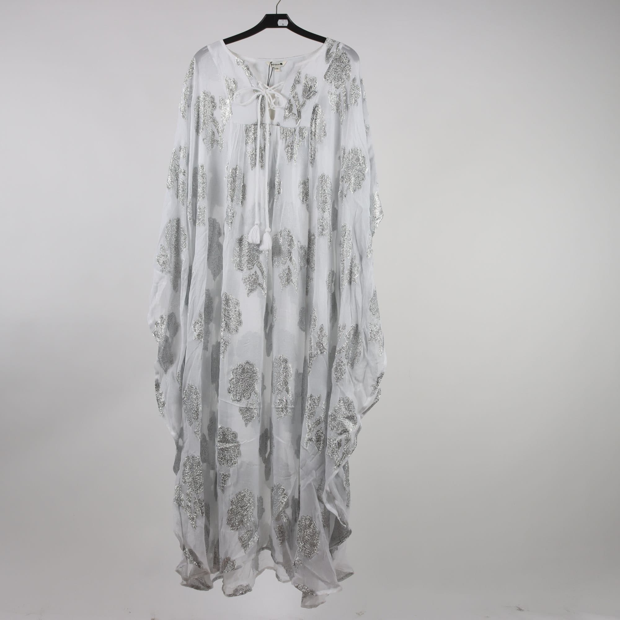 Kaftan Paradise, Indiska, vit, silver, stl. L/XL