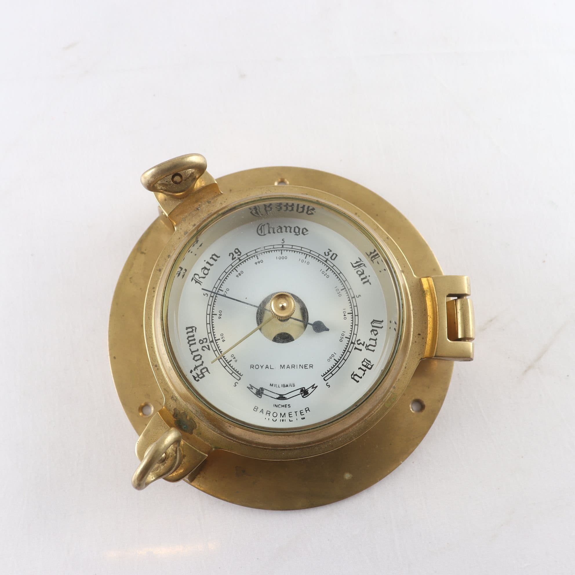 Marin barometer, mässing, glasurtavla, Royal Mariner, Millibars, Tyskland