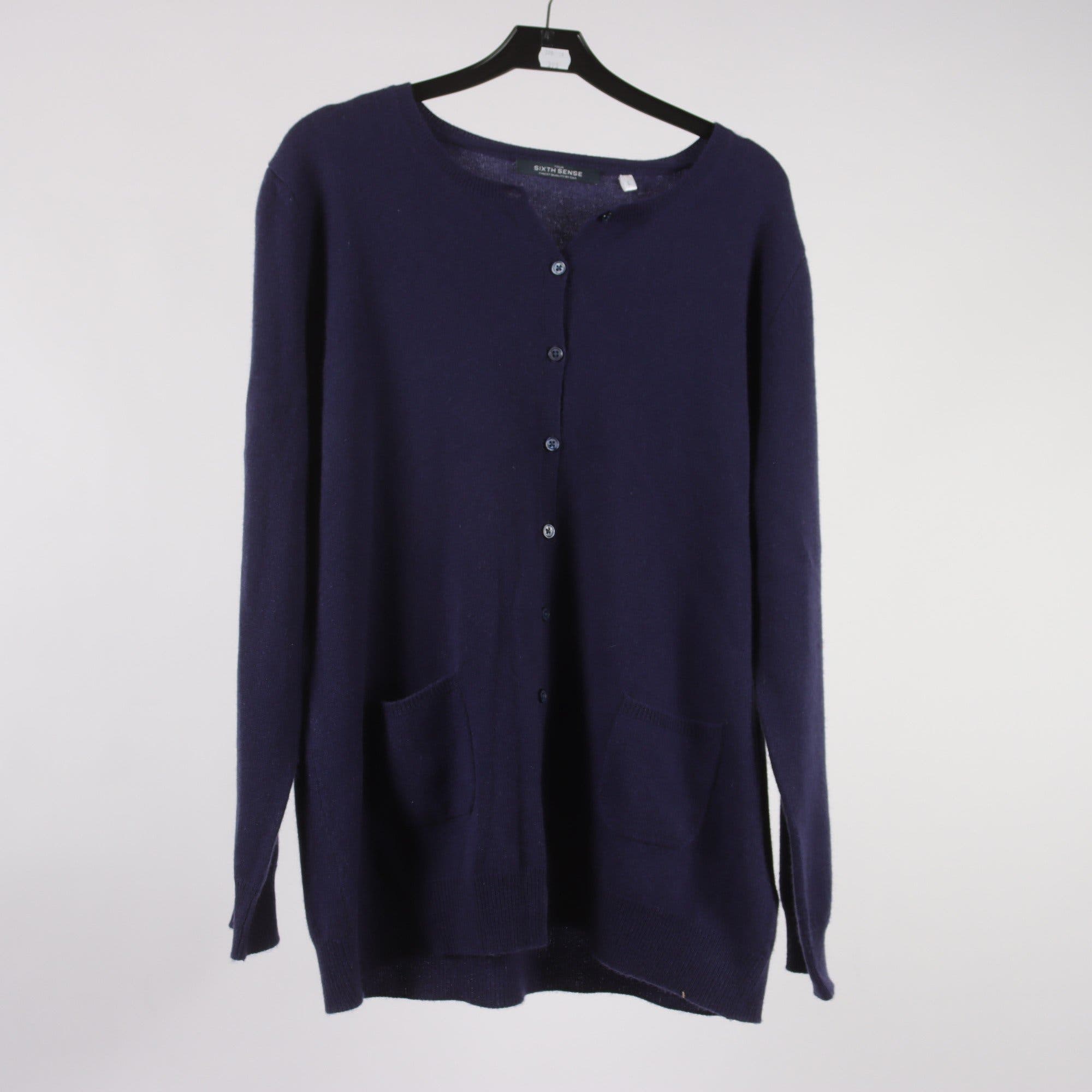 Kofta, Sixth Sense, blå, 100% cashmere, stl. L.