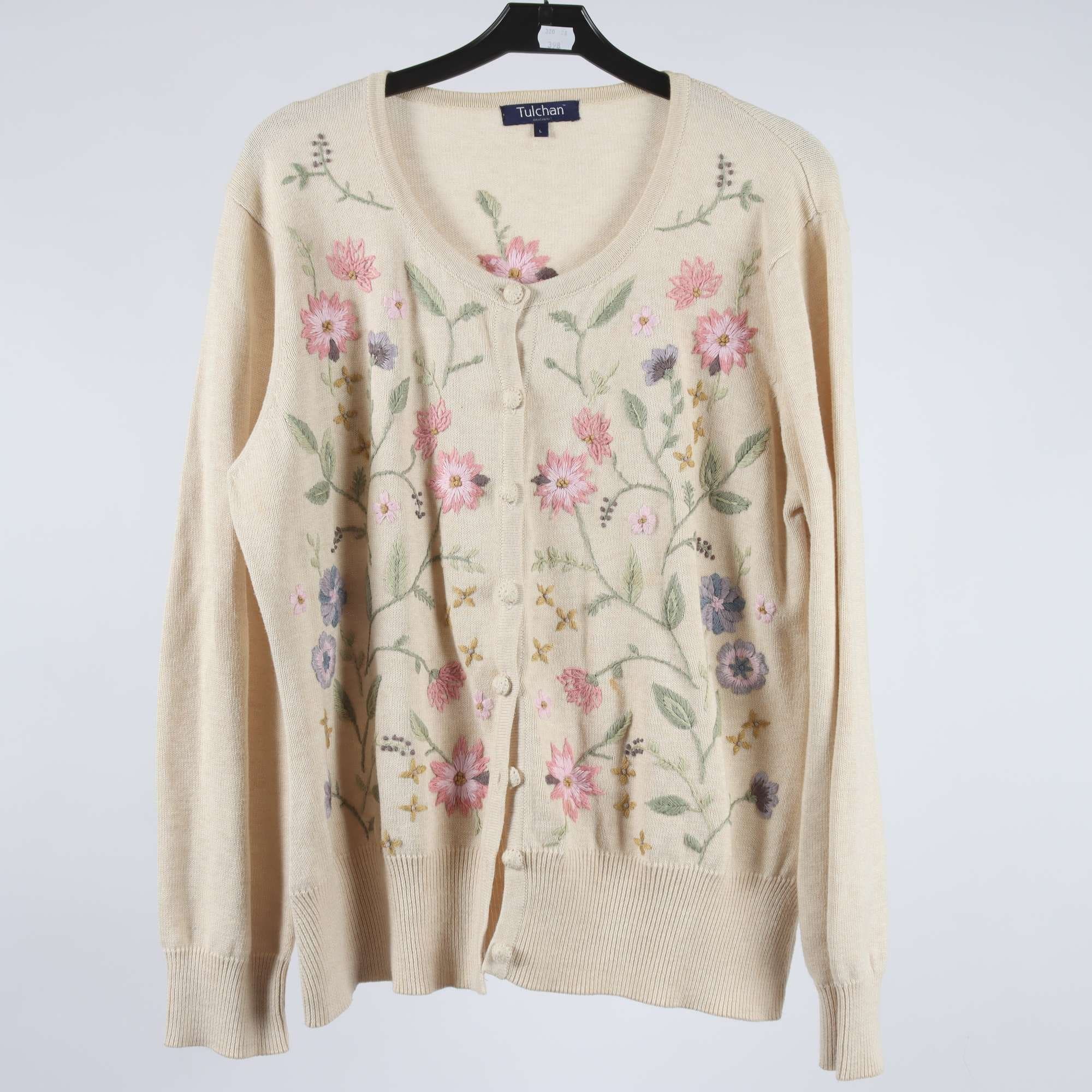 Kofta, Tulchan, beige, blommig, broderad, stl. L.