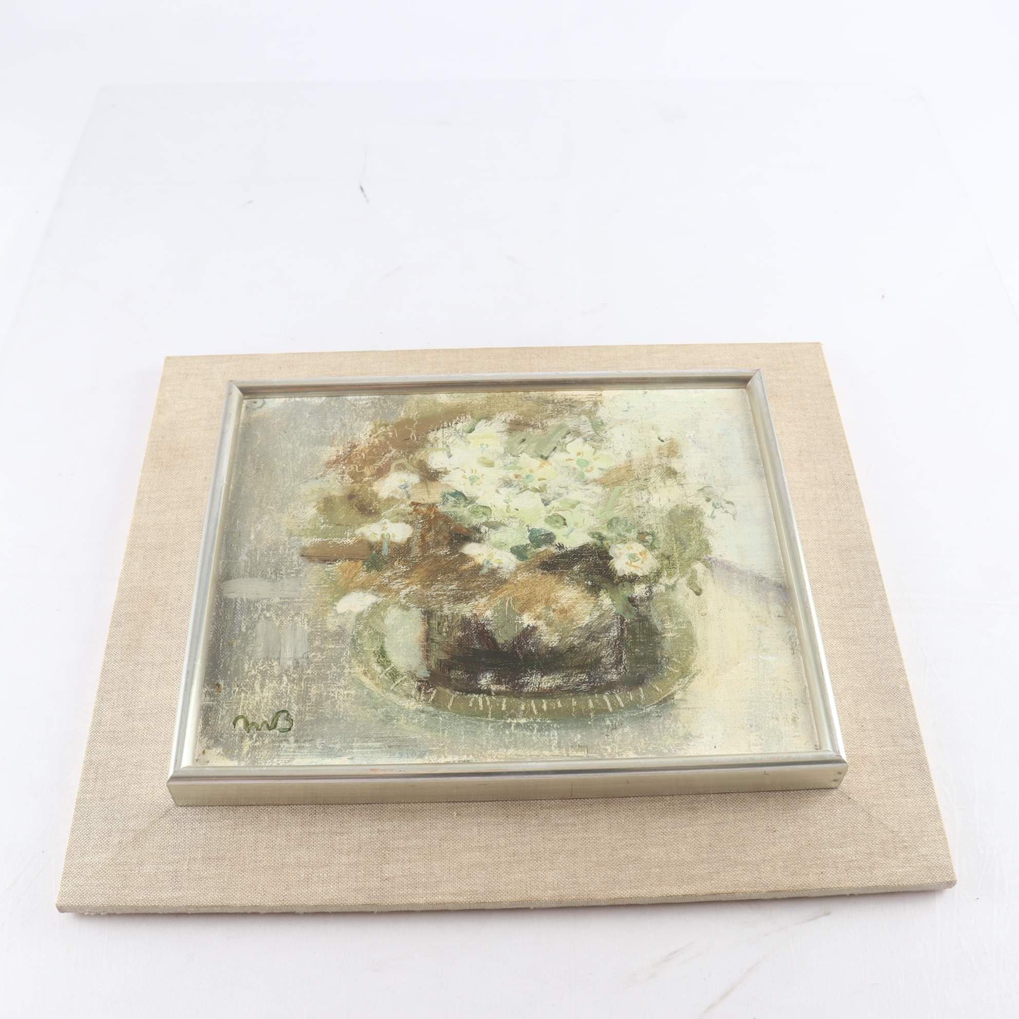 Olja på pannå, stillében, Margit Birkholm, monogramsignerad. Samfraktas ej