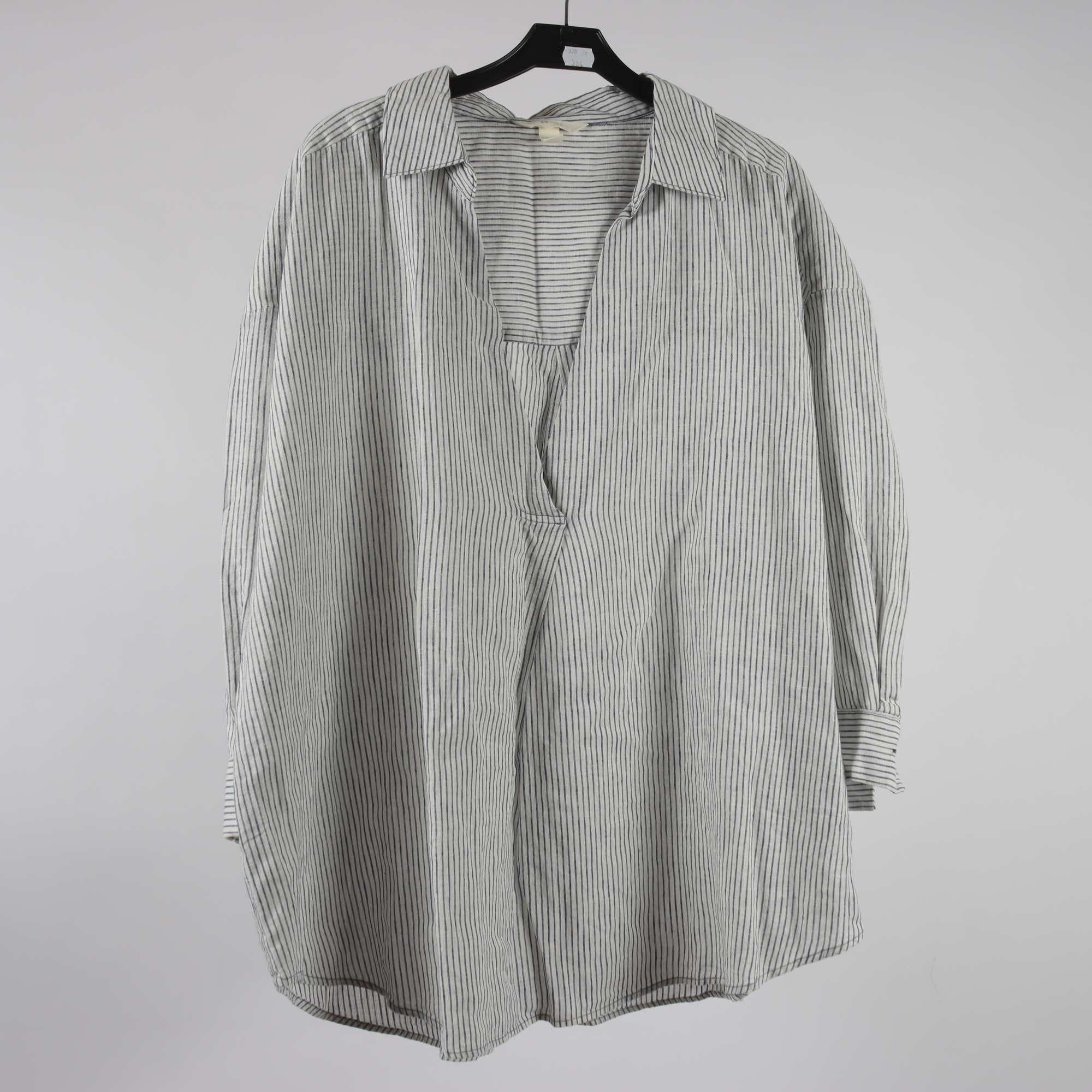 Blus, H&M, randig, vit, blå, 55% lin, stl. L.