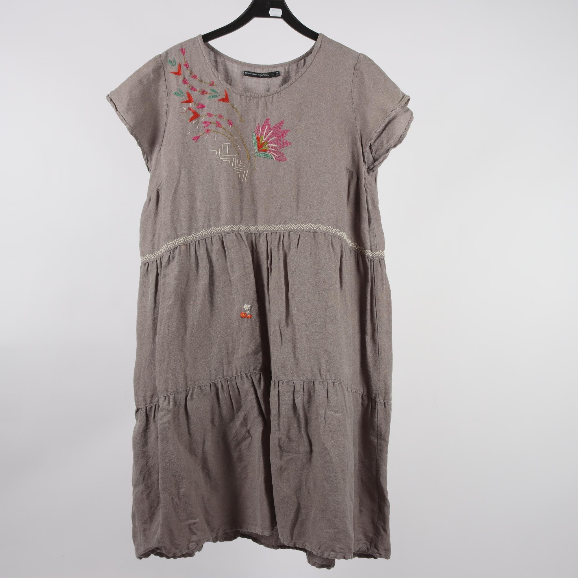 Klänning, Gudrun Sjödén, grå/beige, linmix, stl. L.