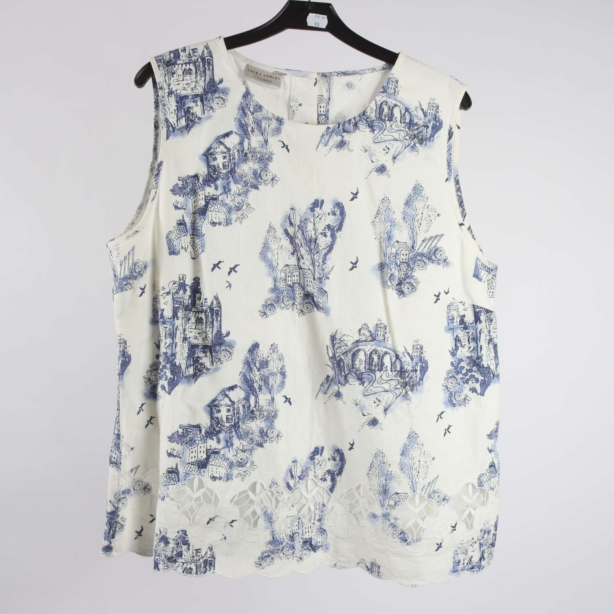 Linne, Laura Ashley, vit, blå, stl. ca M