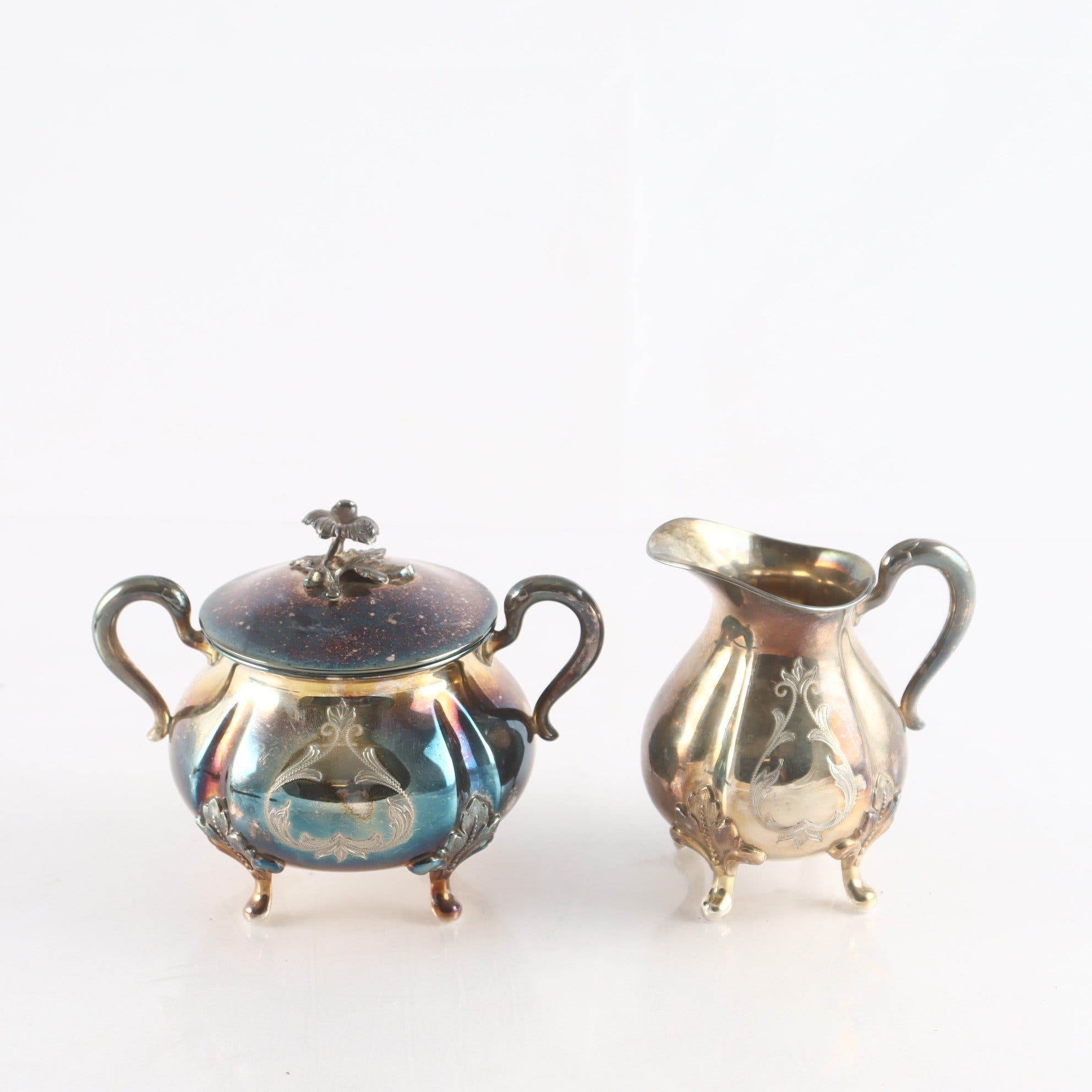 Gräddkanna, sockerskål, silver, GAB, Stockholm, 1958
