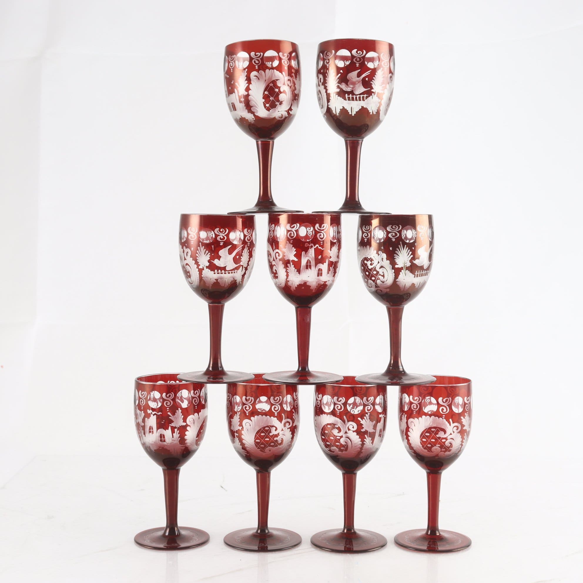 Starkvinsglas, böhemisk kristall, Egermann, Tjeckien, 9 st. Samfraktas ej