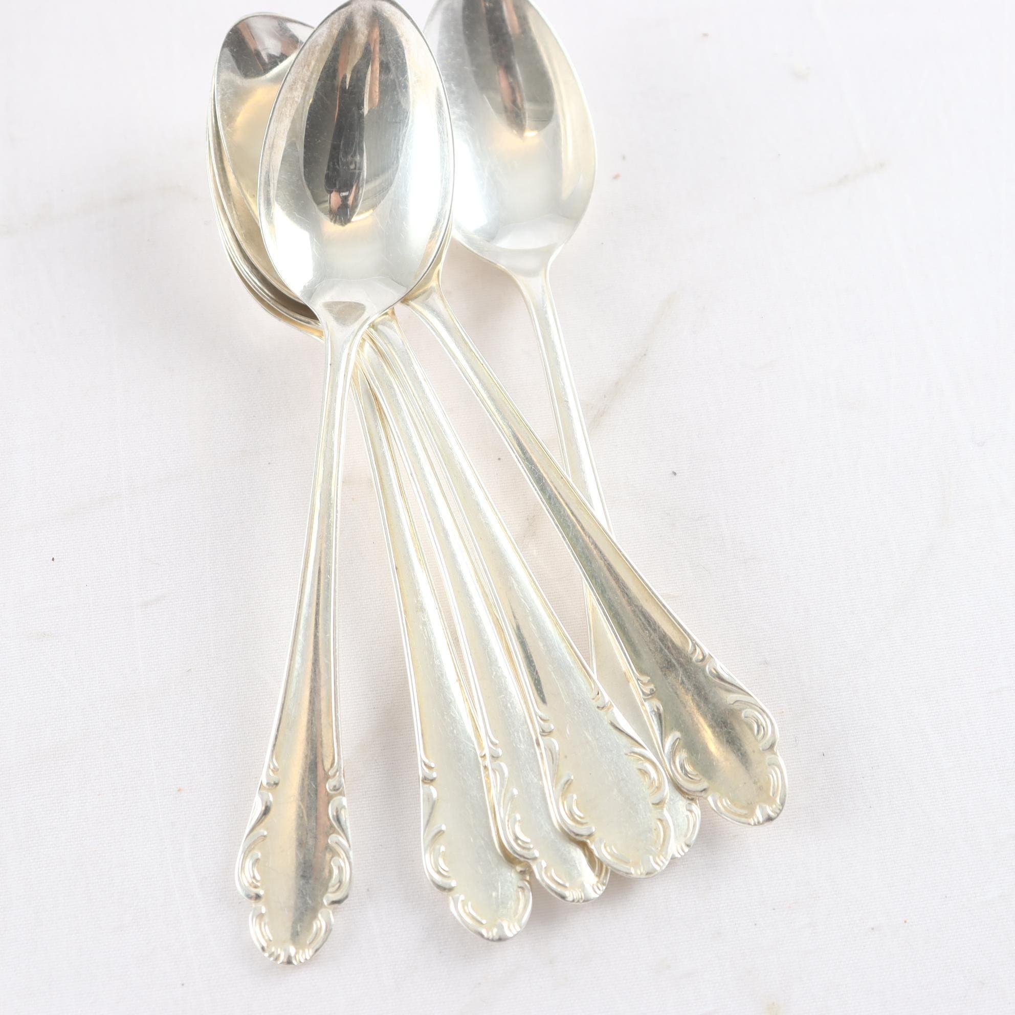 Teskedar, Silver, Stämplad kattfot, ”Haga”, 6 st.