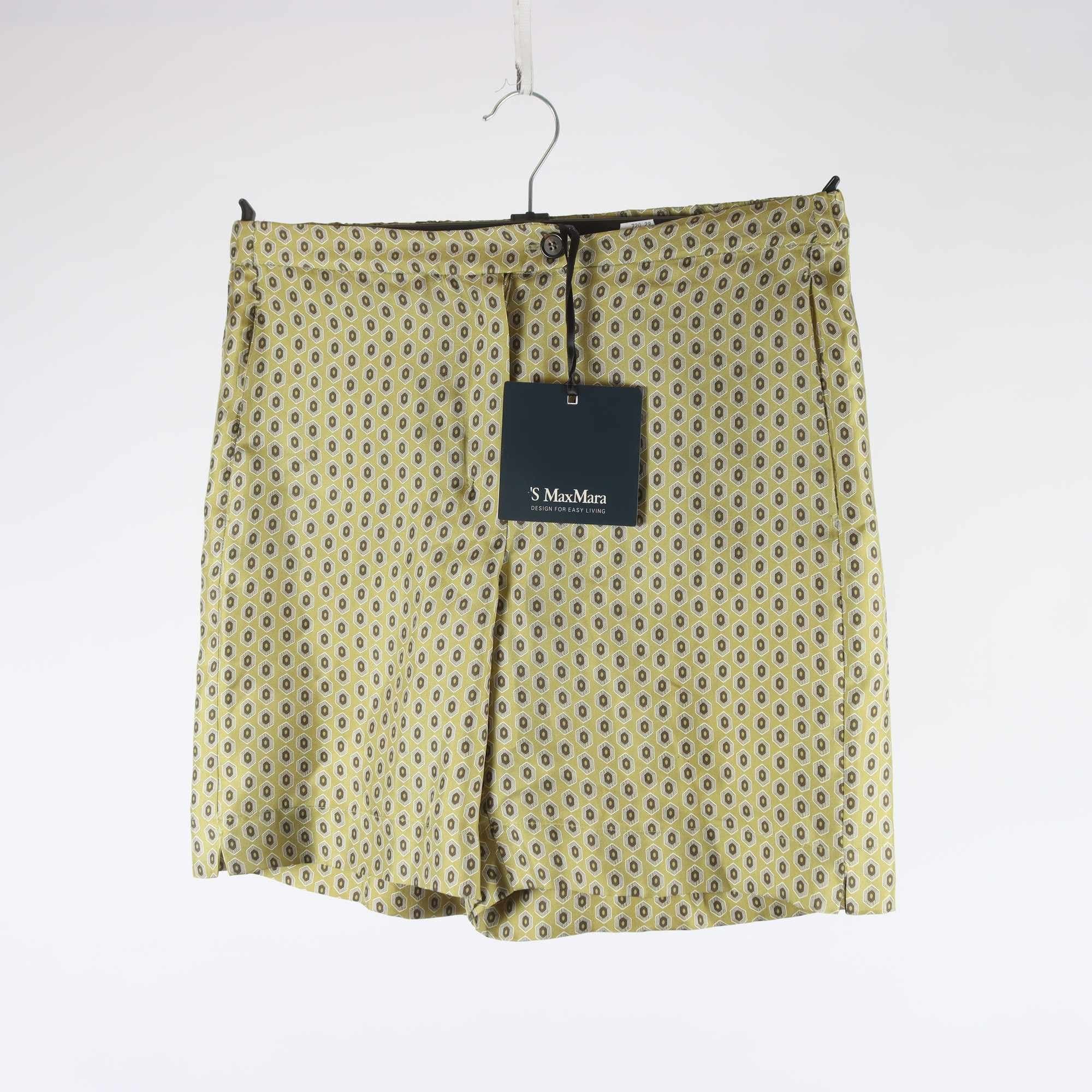 Shorts, S MaxMara, olivgrön, mönstrad, 100% silke, stl. 36