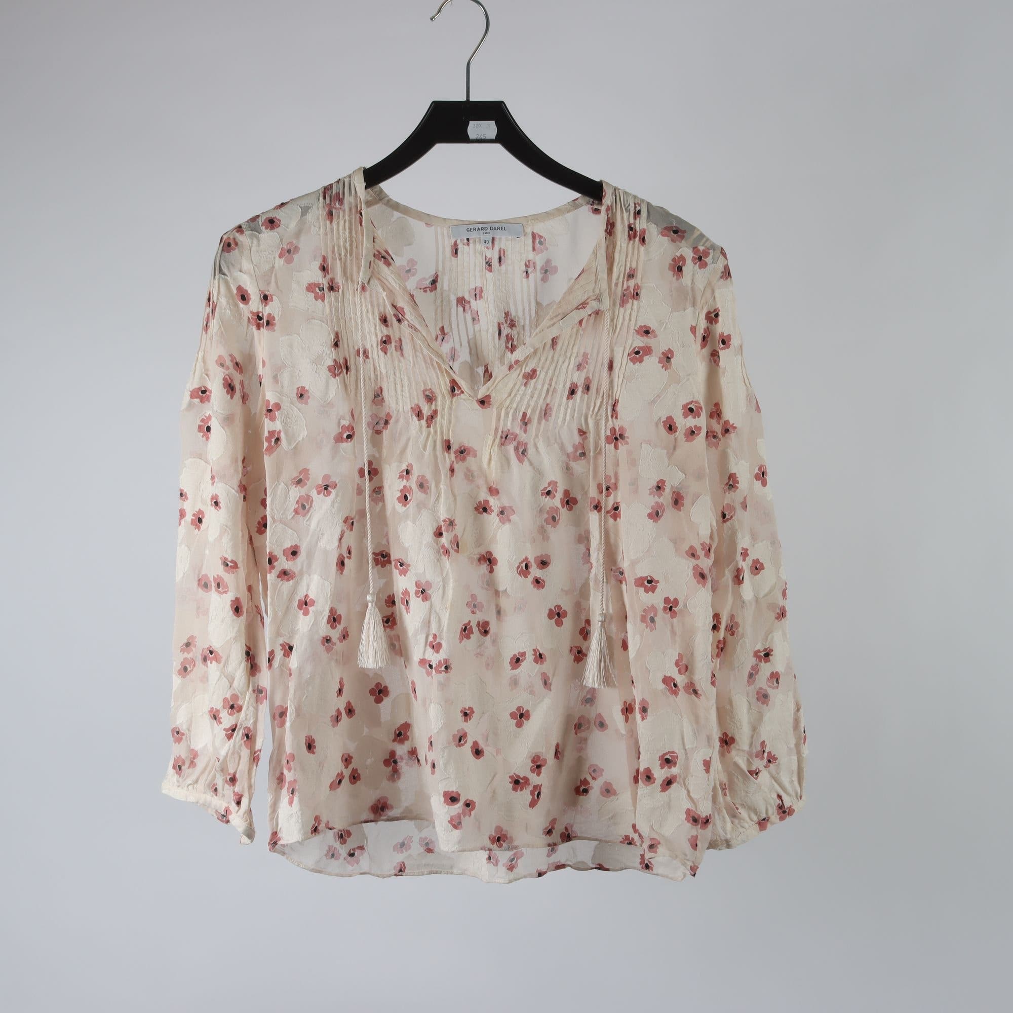Blus, Gerard Darel Paris, blommig, rosa, 60% silke, stl. 40.