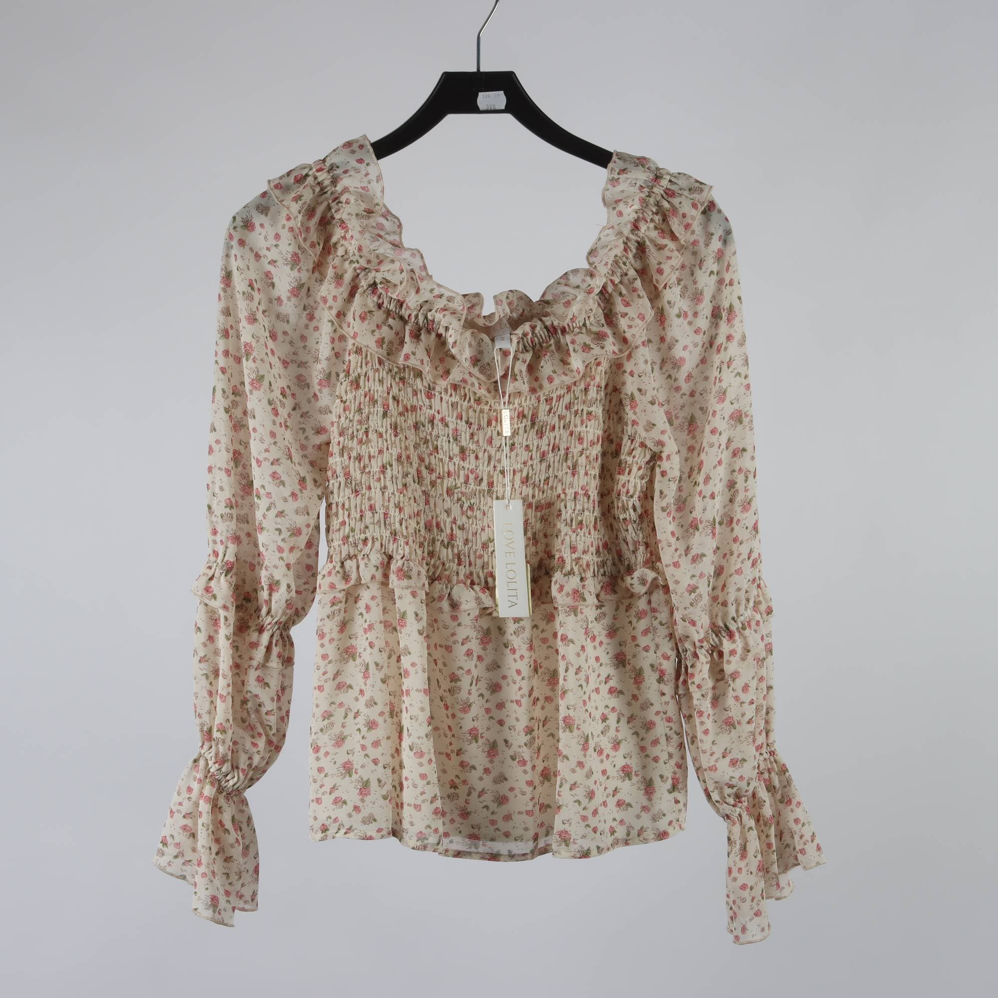 Blus, Love Lolita, blommig, beige, rosa, stl. S.