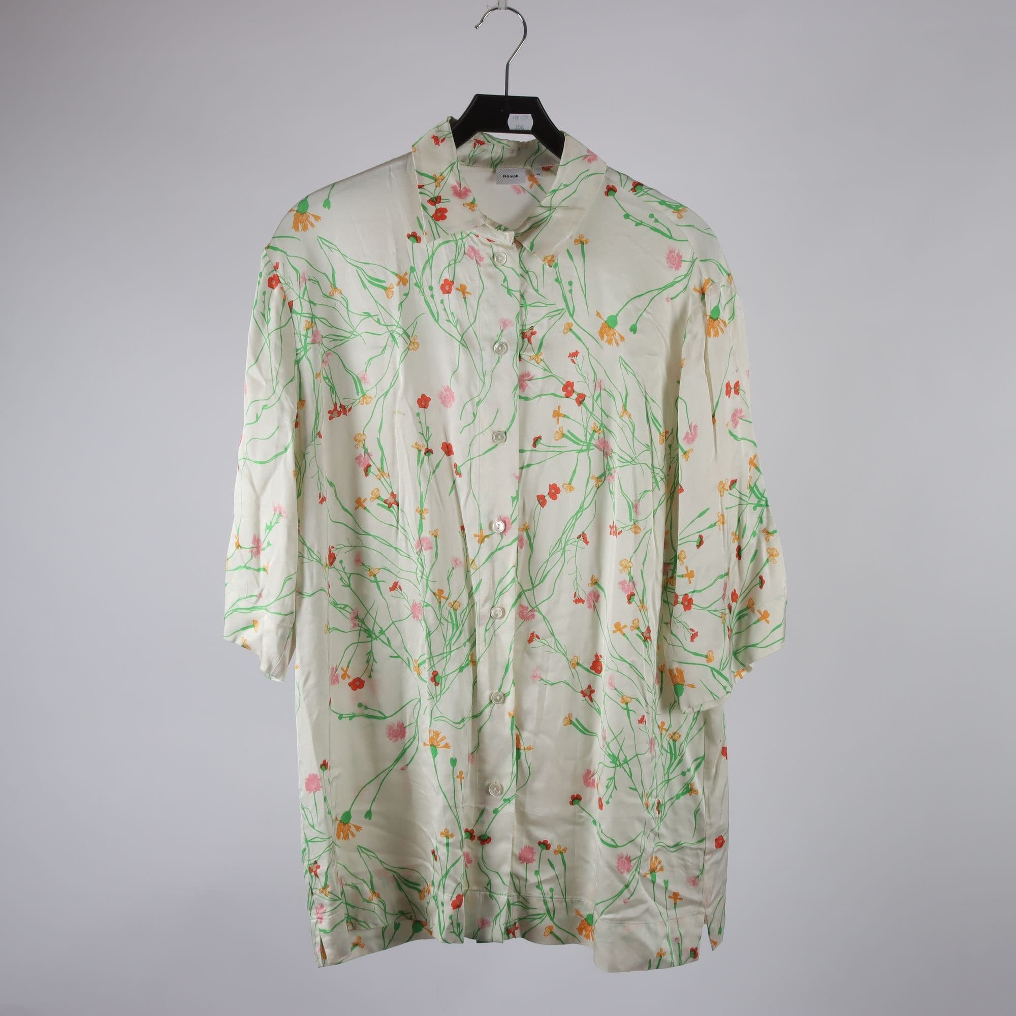 Blus, Nümph, blommig, vit, rosa, röd, stl. 38.