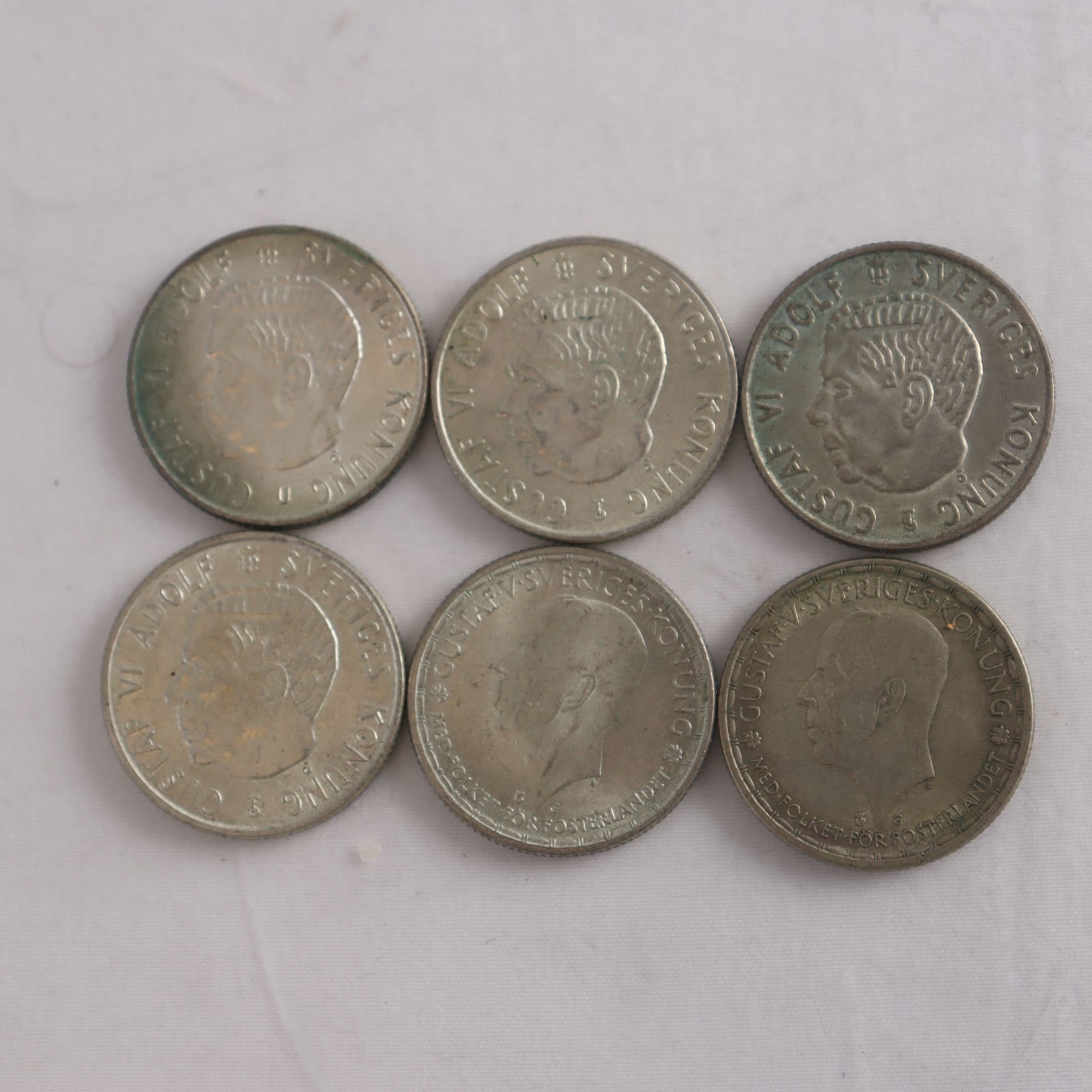 Svenska 2-kronor, 6 st, silver 40%