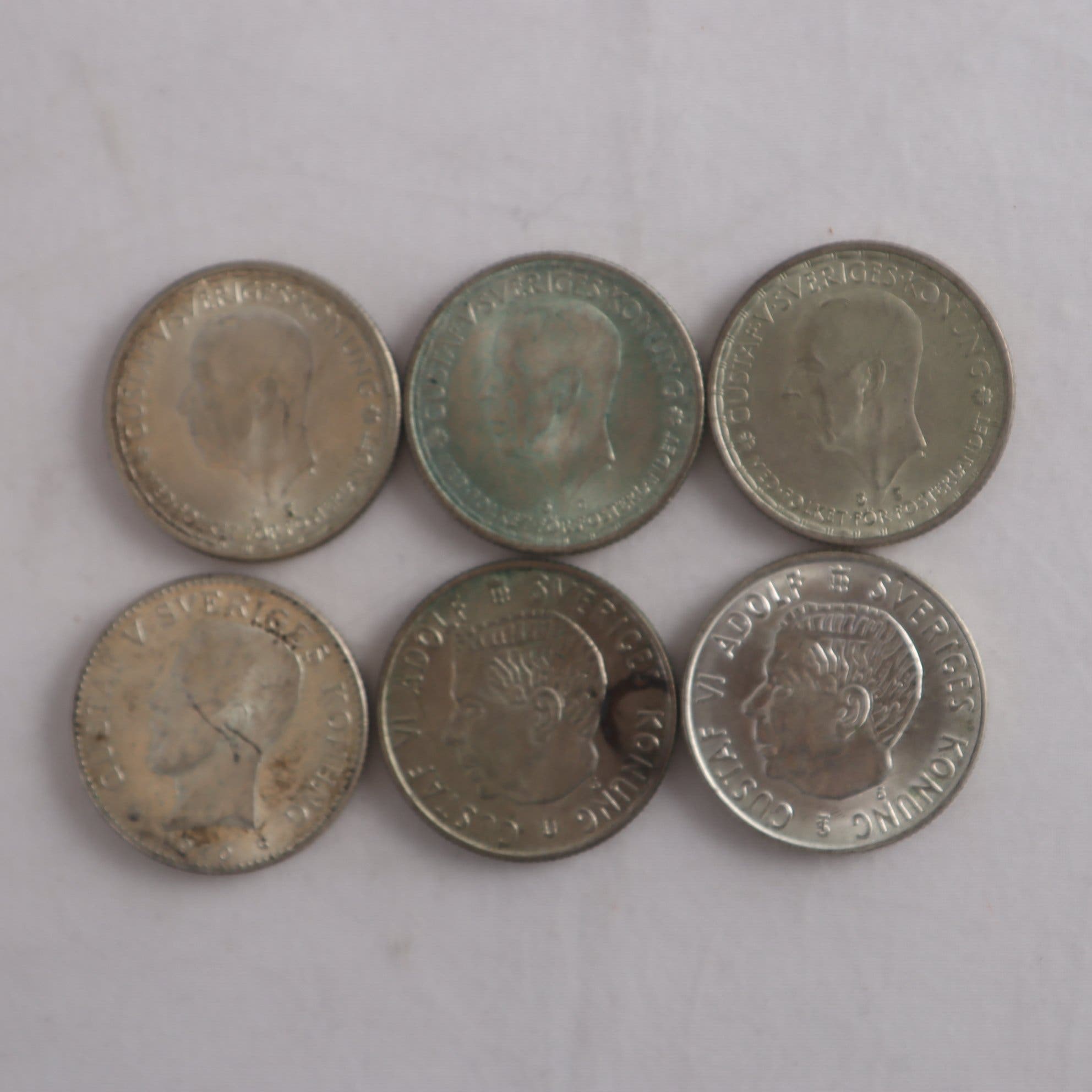 Svenska 2-kronor, 6 st, silver 40%