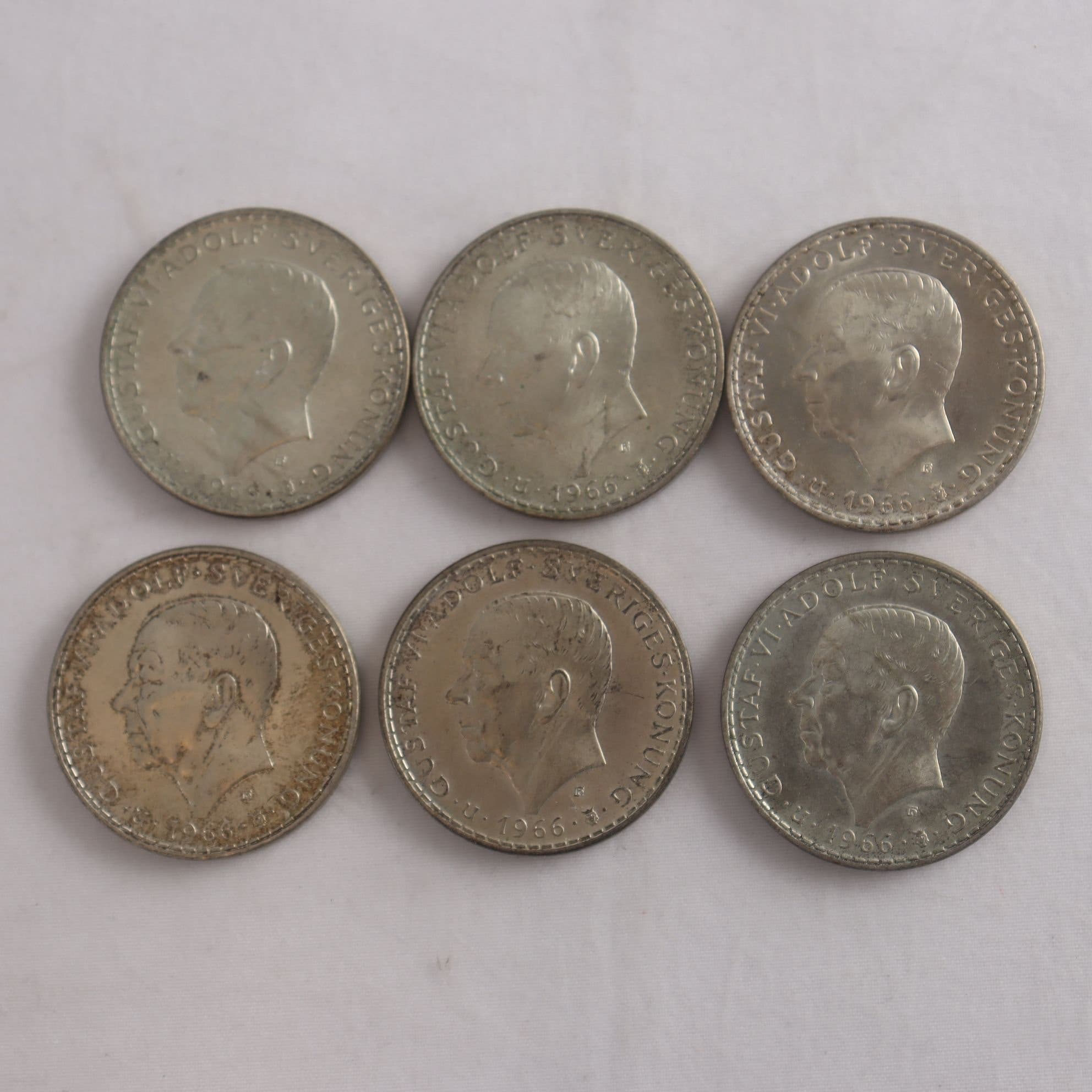 Svenska 5-kronor, 6 st, silver 40%