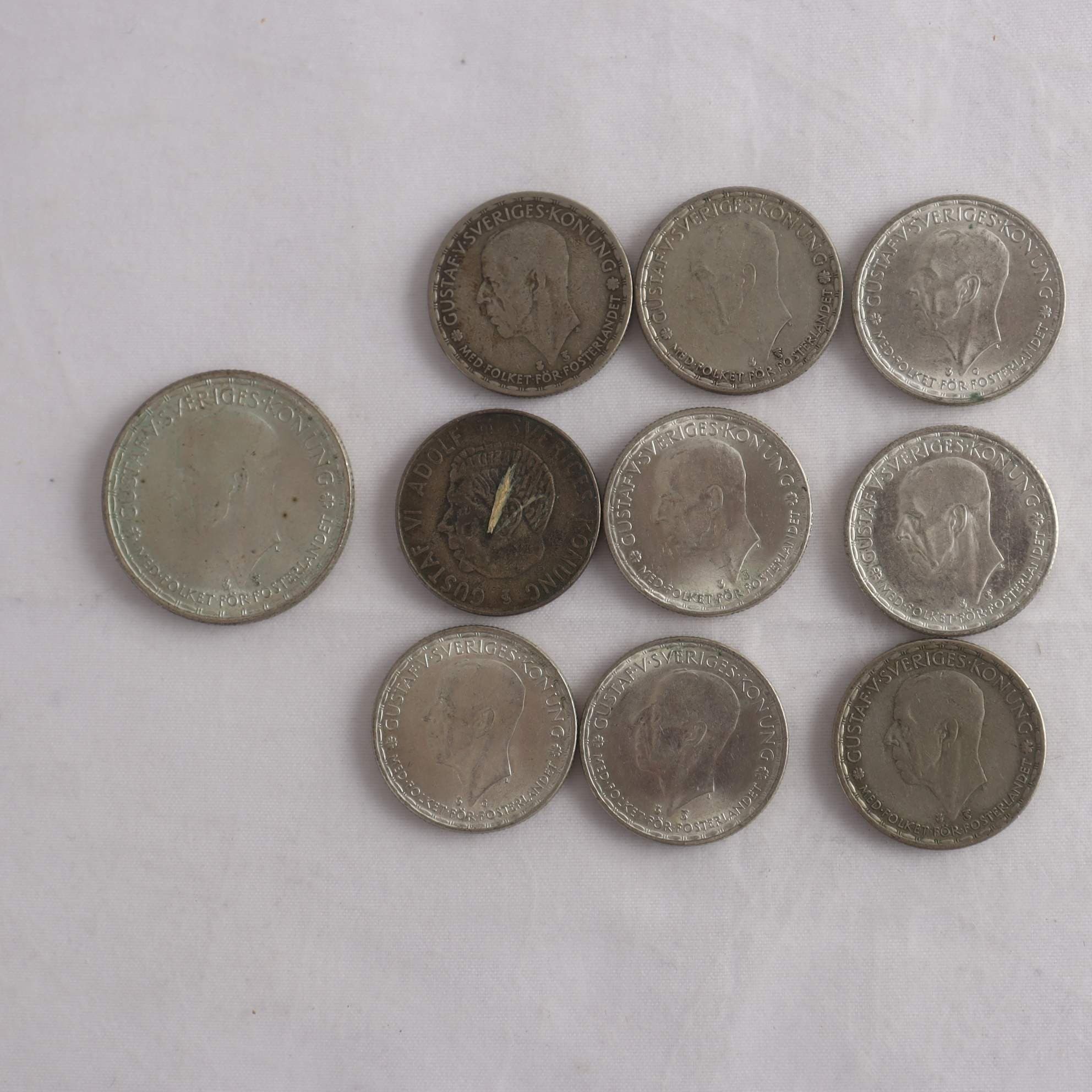 Svenska mynt, 10 st, silver 40%
