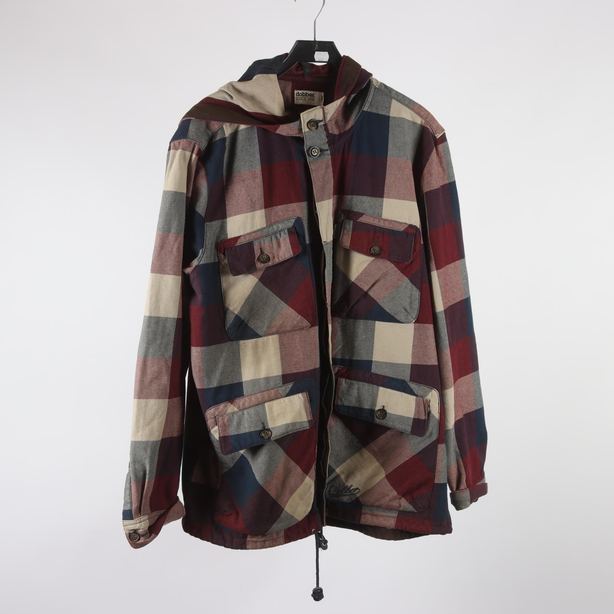 Skjortjacka, Dobber, rutig, vinröd, blå, stl. XL.