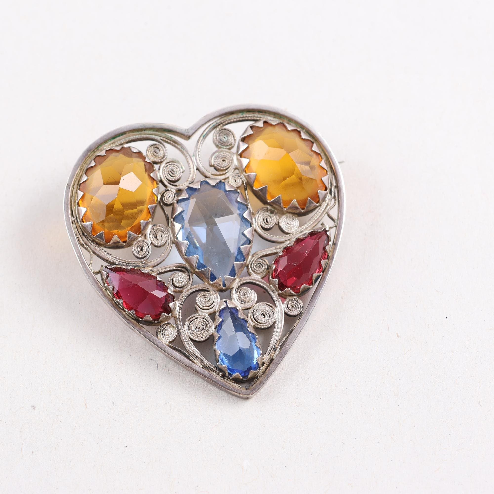 Brosch, silver, glas