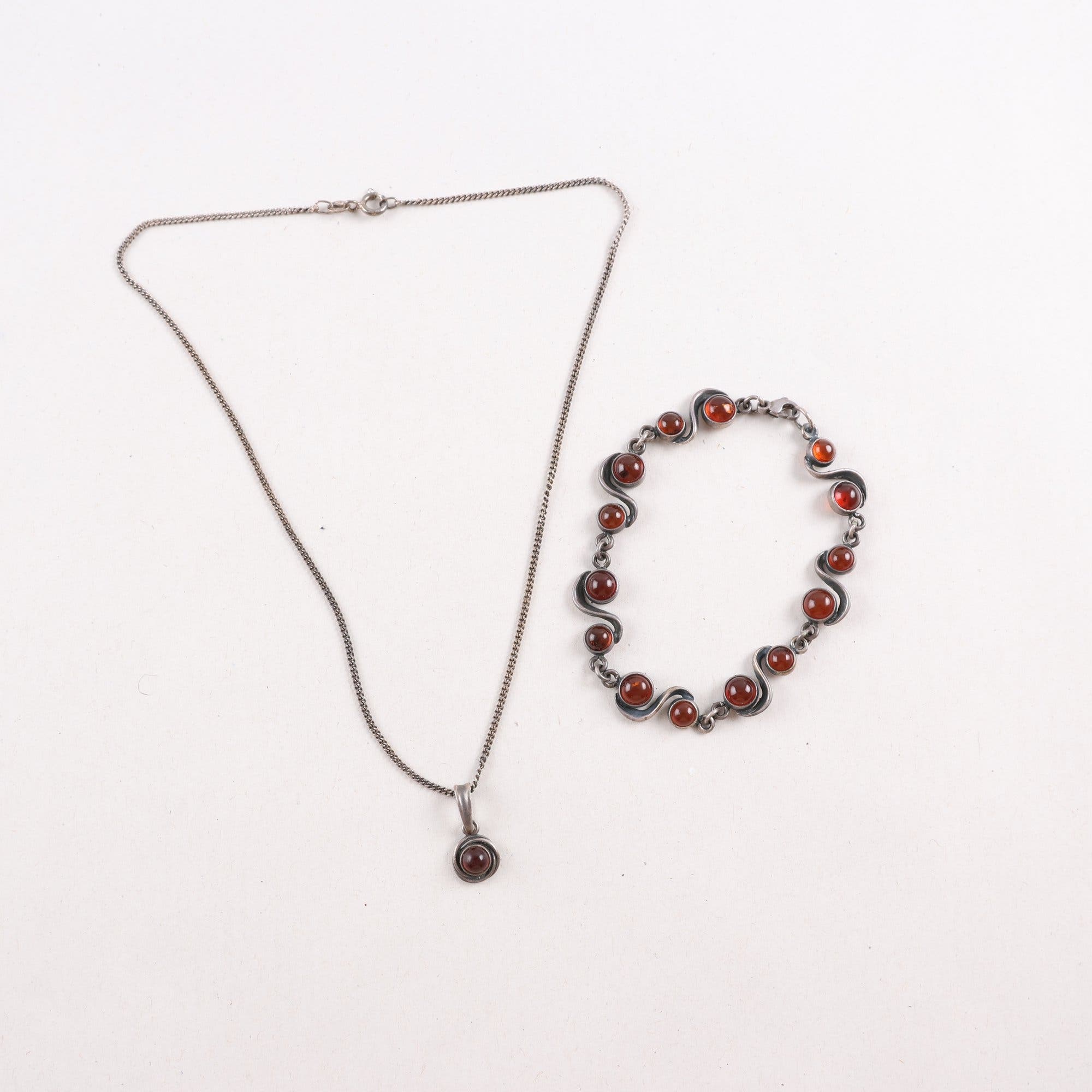 Halsband & hänge, armband, silver, glas