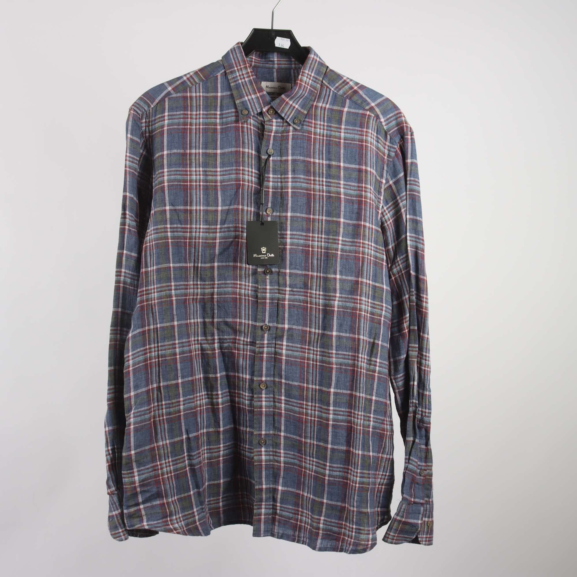 Skjorta, Massimo Dutti, blå, rutig, 100% linne, stl. L
