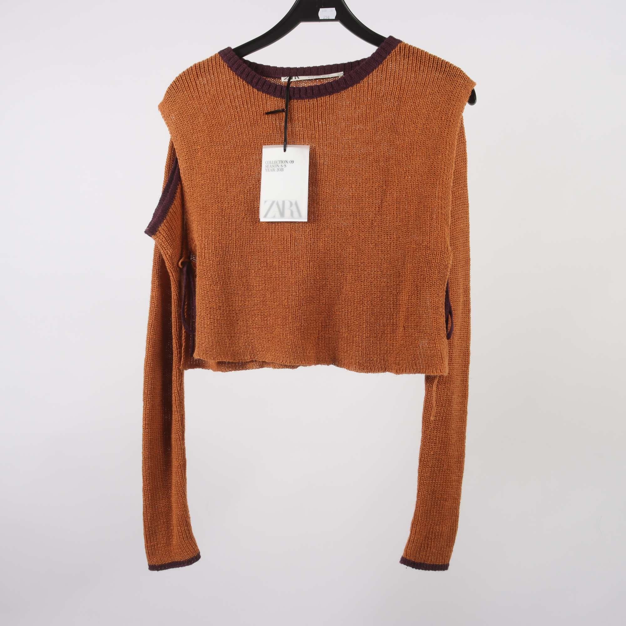 Tröja, Zara, brun, lila, 55% lin, stl. S.