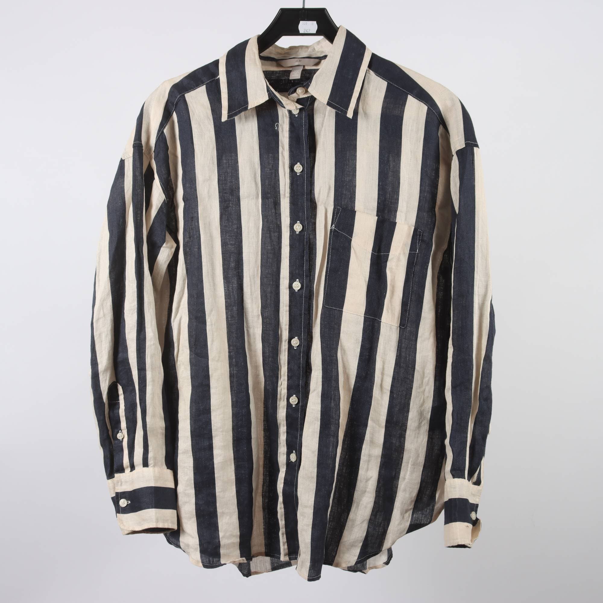 Skjorta, H&M, randig, beige, blå, 100% lin, stl. XS.