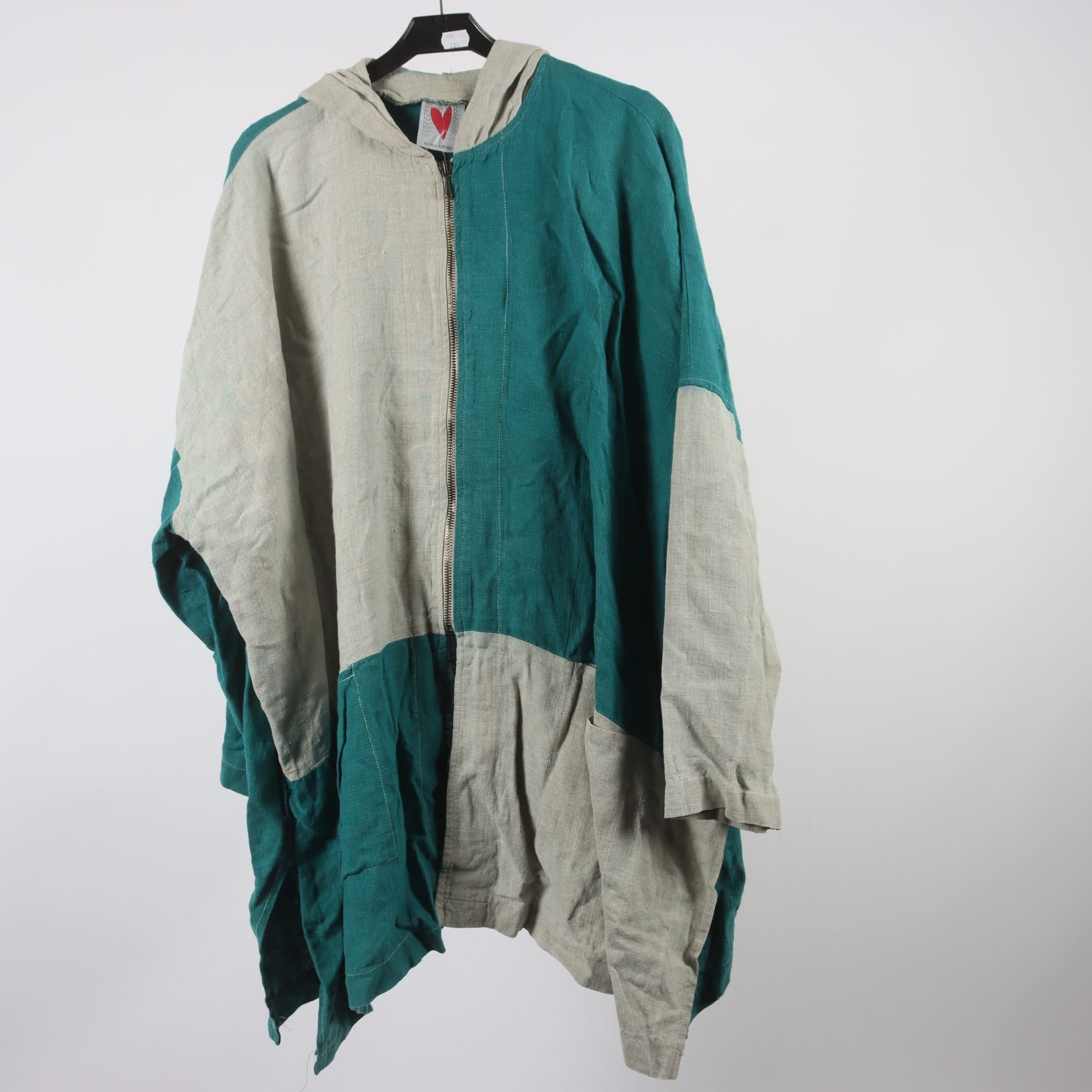 Jacka, By Eva Kallhed, grå, turkos, 100% lin, stl. ca. XL-XXXL.