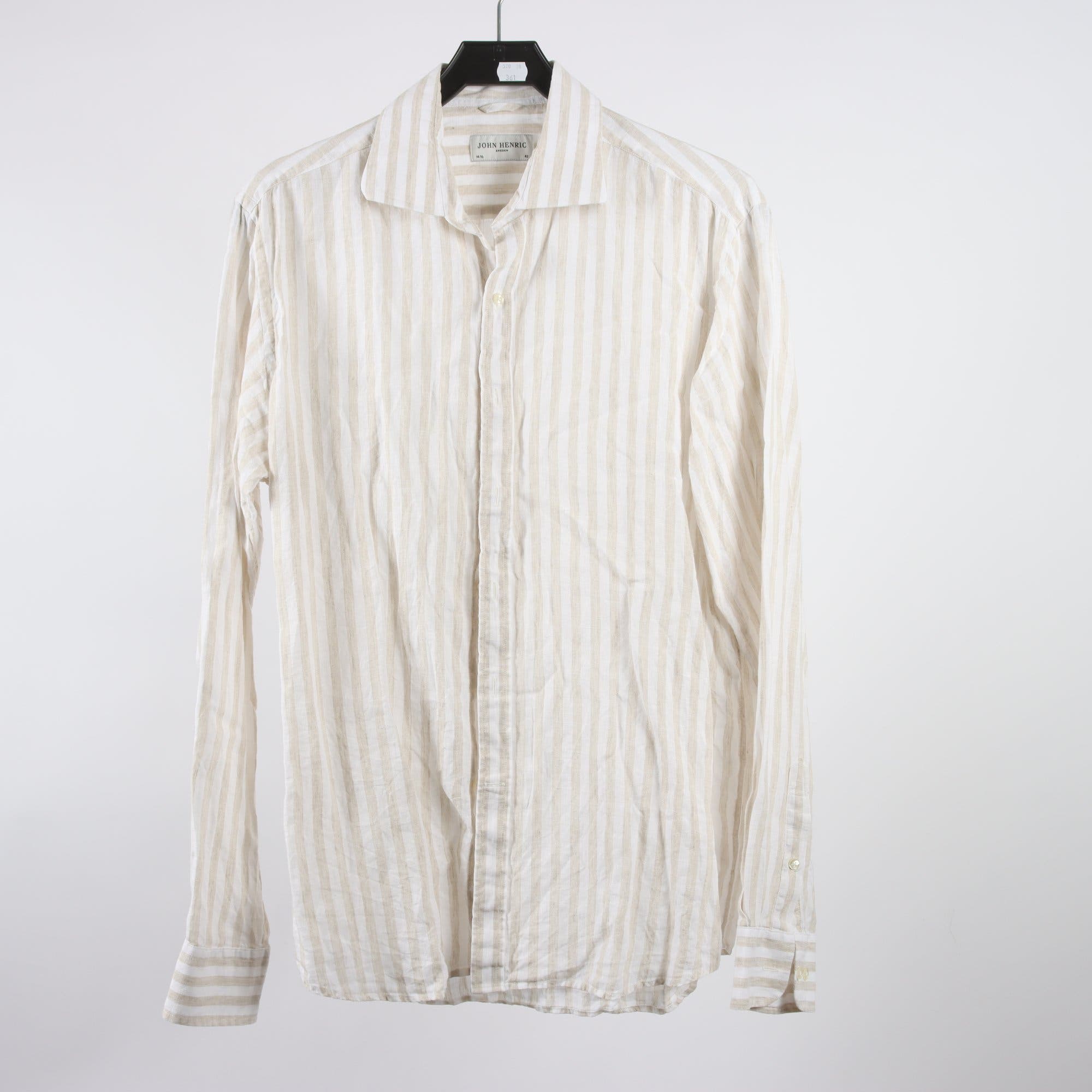 Skjorta, John Henric, randig, vit, beige, 100% lin, stl. 42.