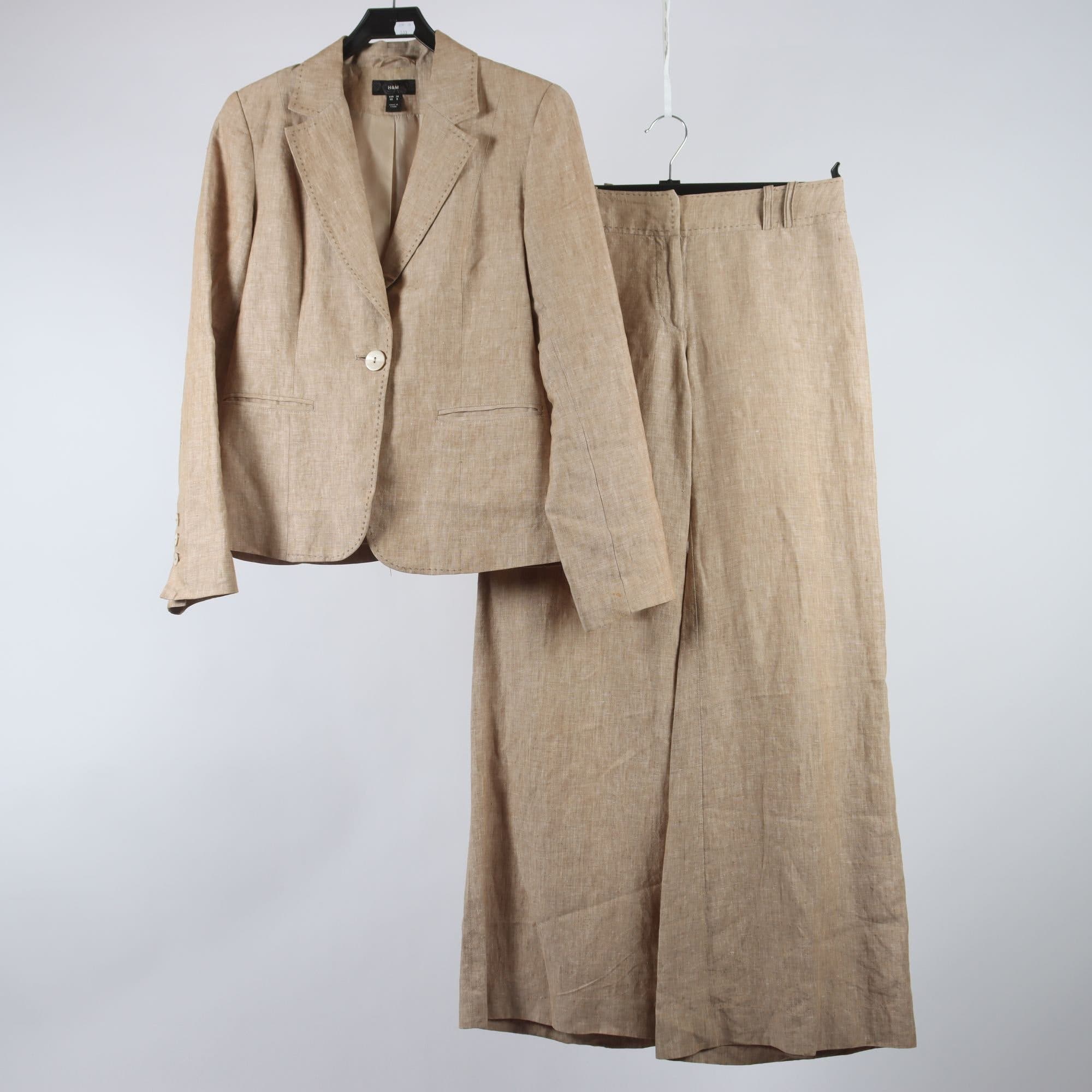 Kostym, H&M, beige, 100% lin, stl. 38/40.