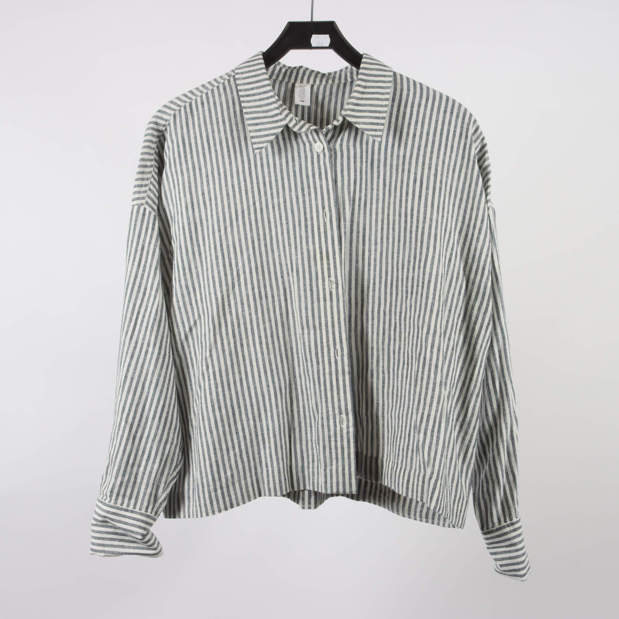 Blus, Carin Wester, randig, vit, blå, 50% lin, stl. 36.